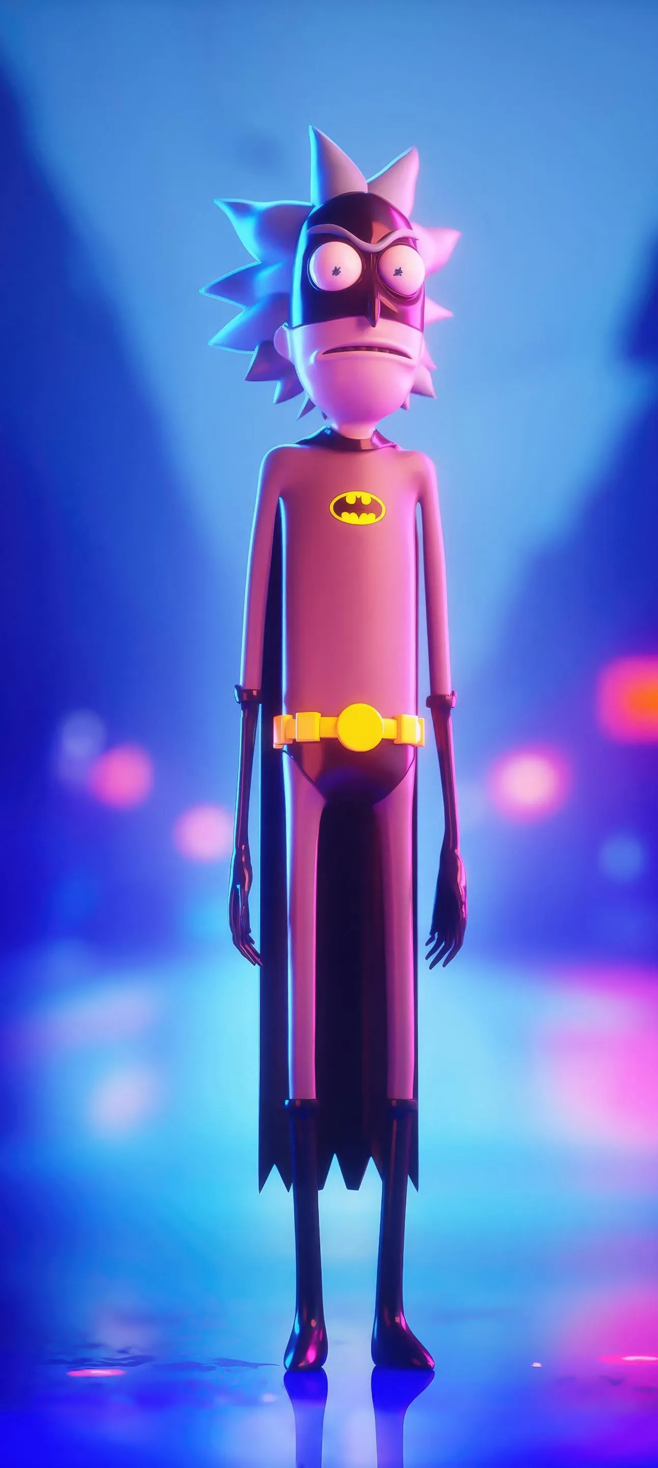 Animated Character Standing Under Neon Purple Light