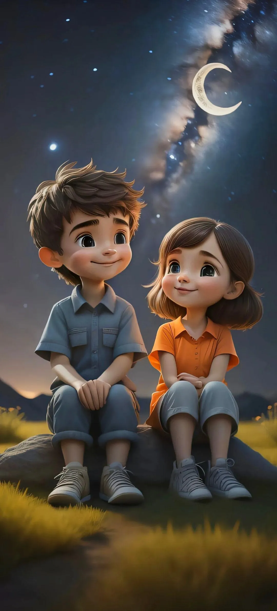 Animated Couple Standing Together in Warm Lighting