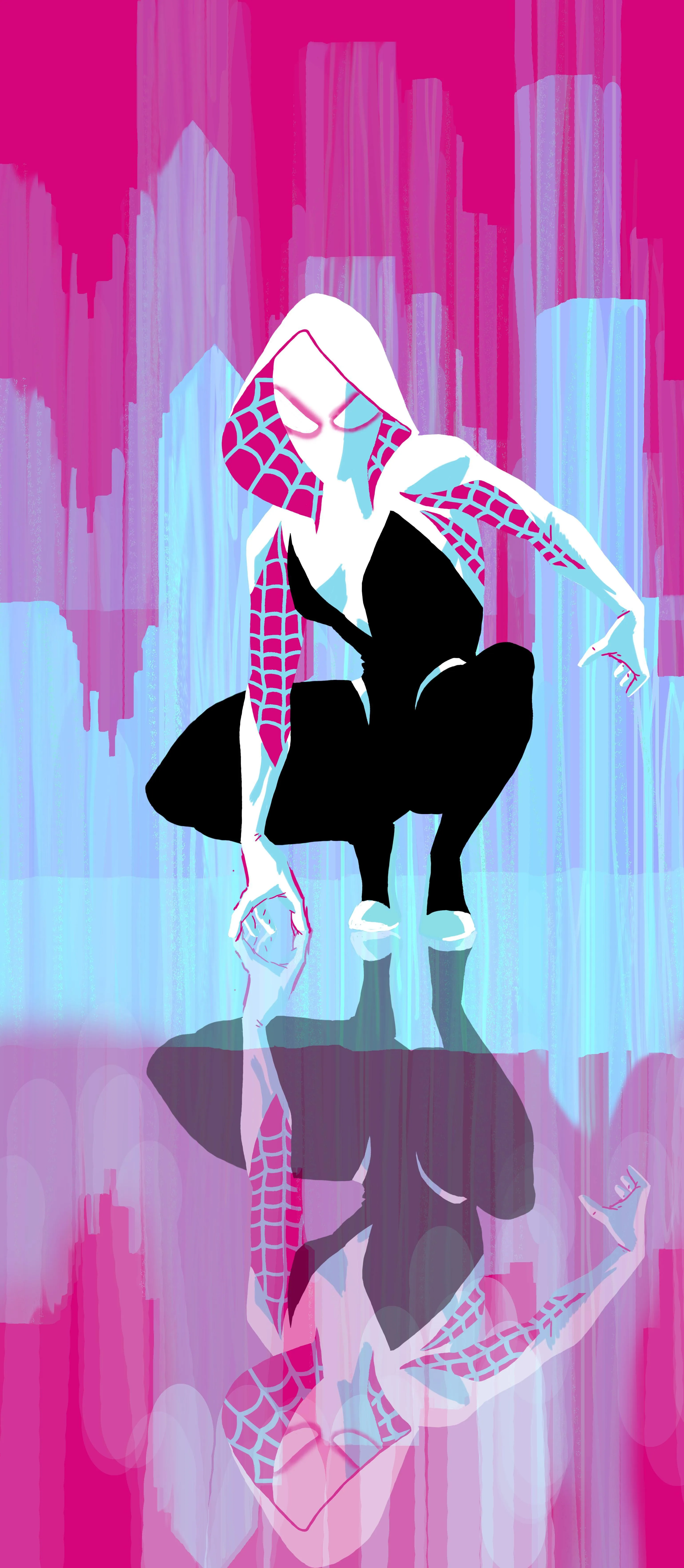 Animated Spider Hero Posed Against Vibrant Neon Cityscape