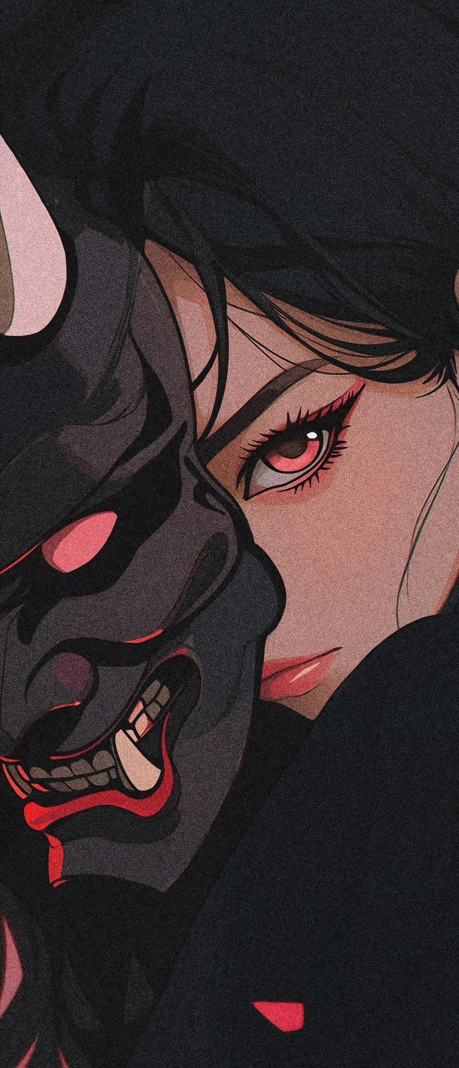 Anime Art of Girl with Black Mask and Red Eyes Wallpaper