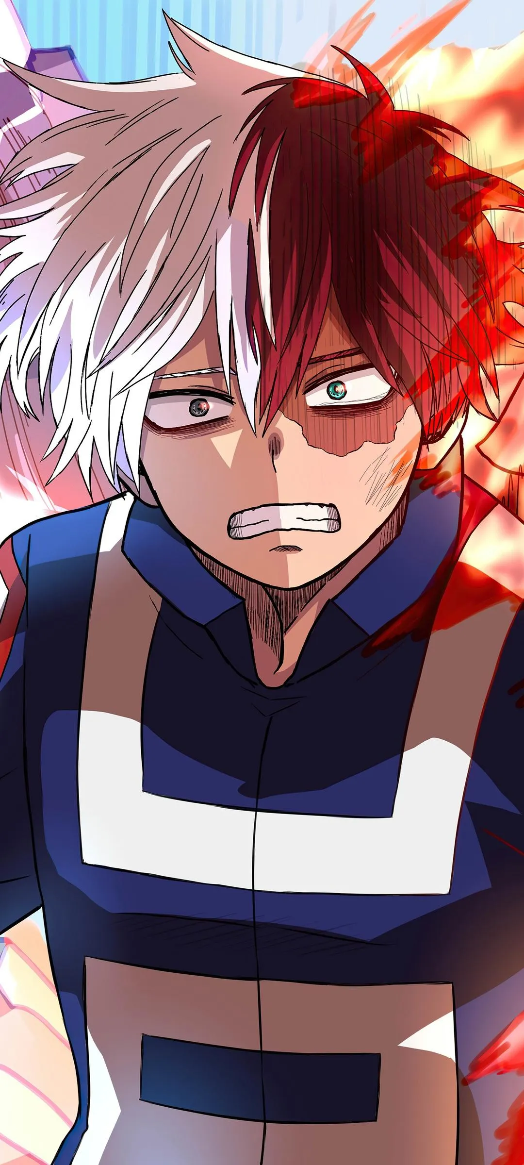 Anime Boy with Red Hair in Bright Blue and White Outfit