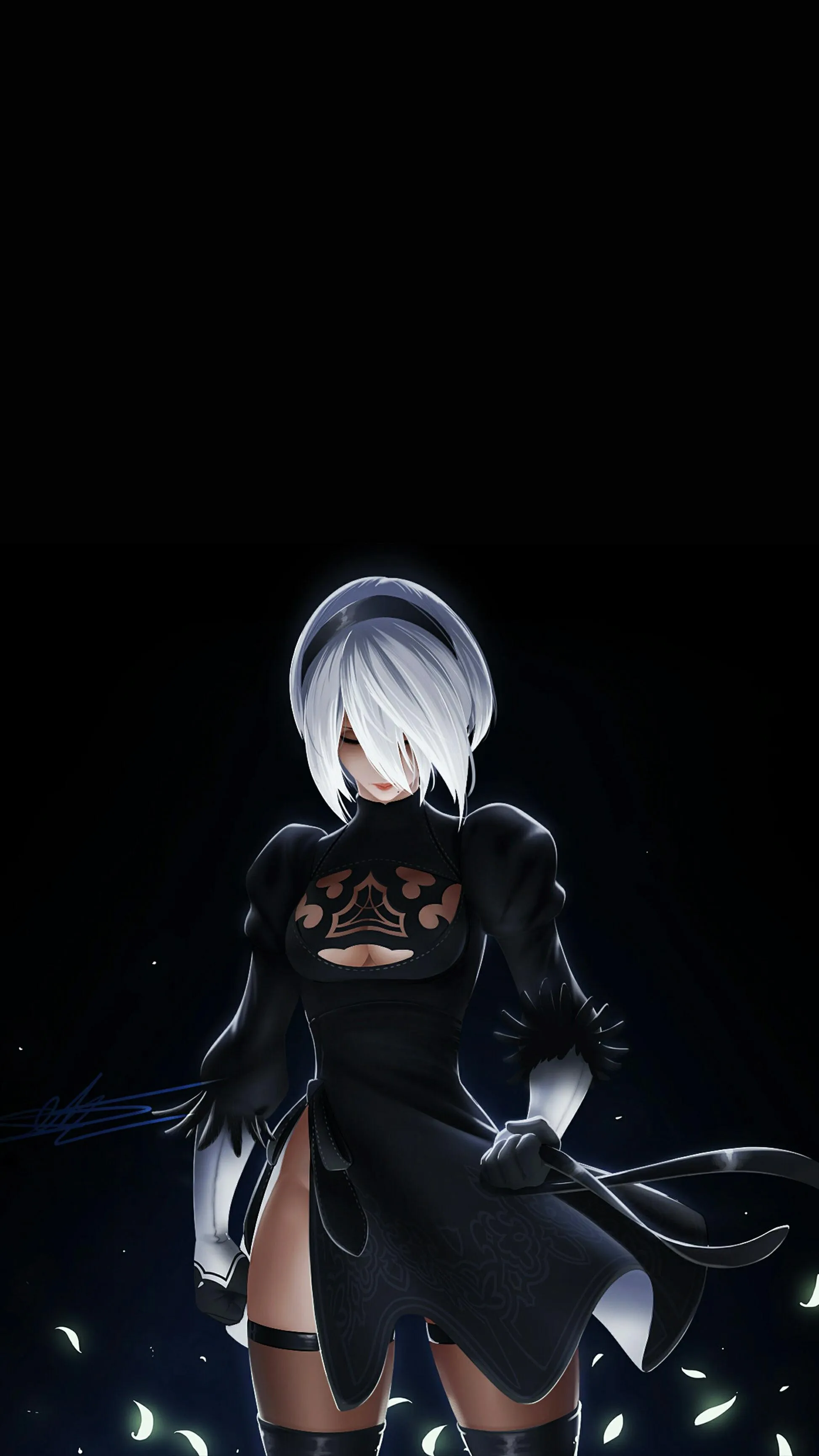 Anime Character with White Hair Wearing Black Armor