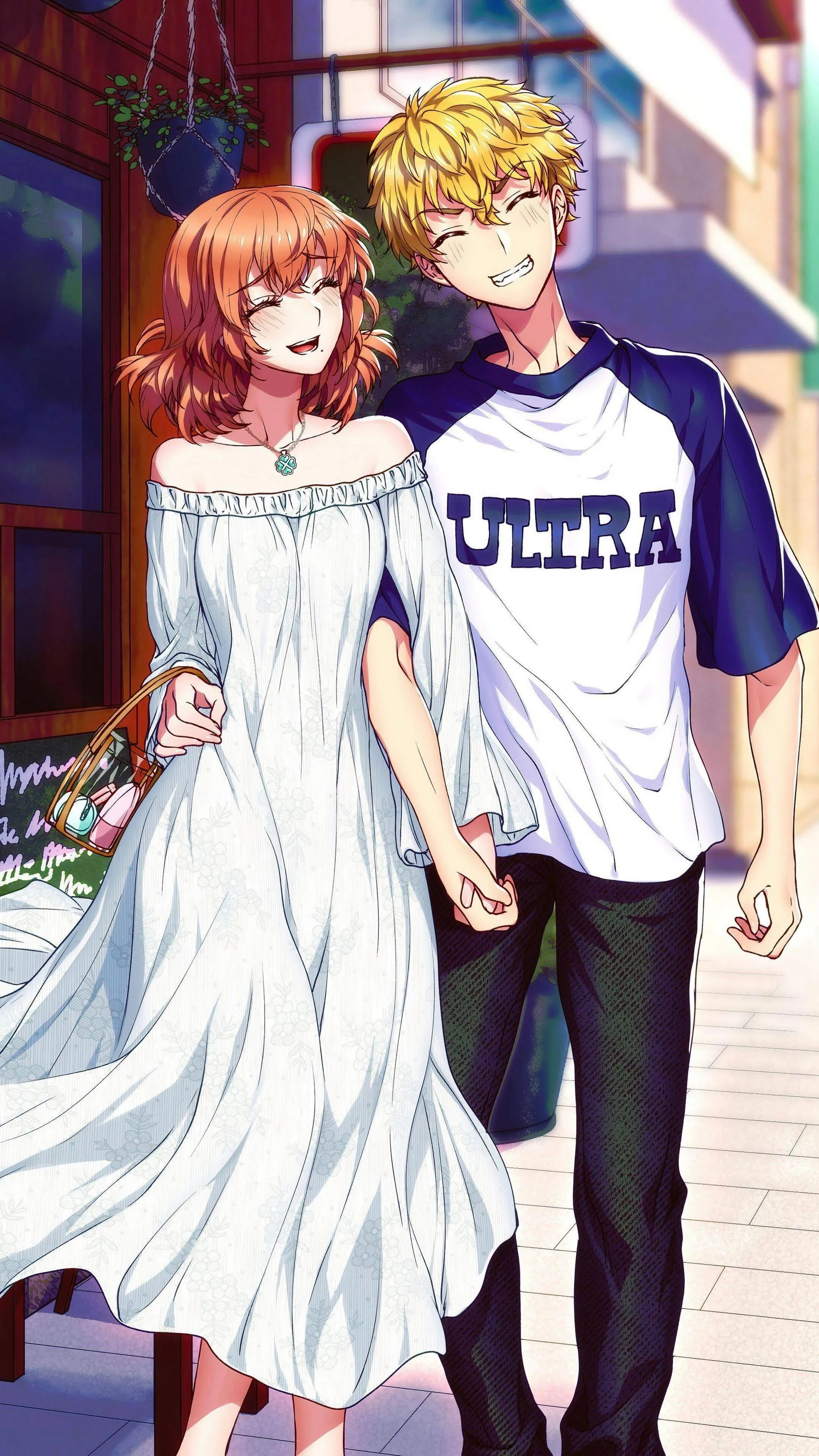 Anime Couple Smiling Together in Gentle Scene Wallpaper