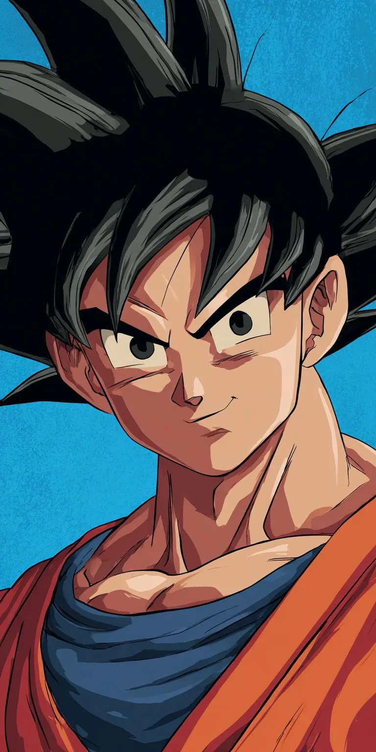 Anime Warrior Goku Portrait Bright Blue and Orange Art