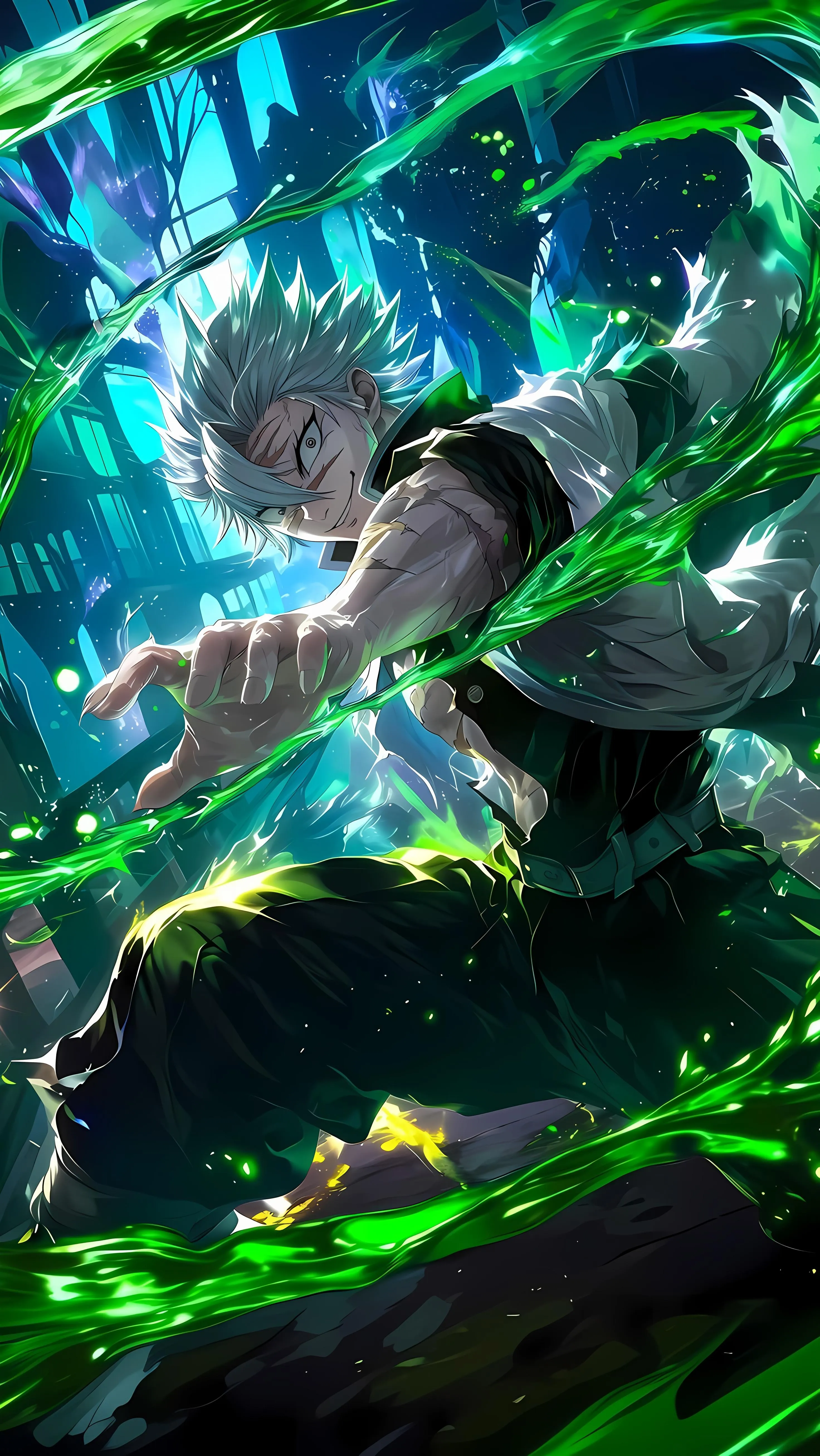 Anime Warrior with Energy Aura in Action Pose Wallpaper