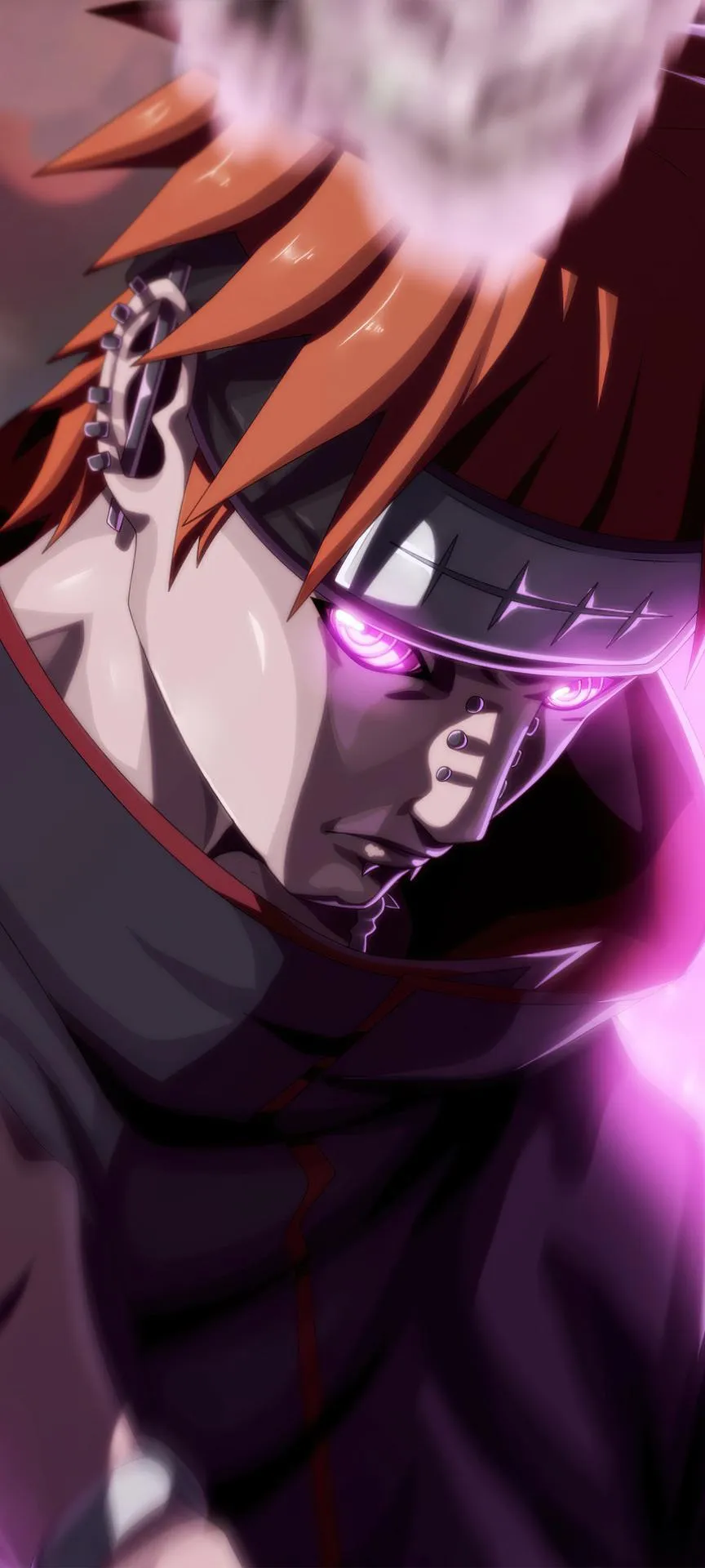 Anime Warrior with Intense Purple Eyes and Dark Energy