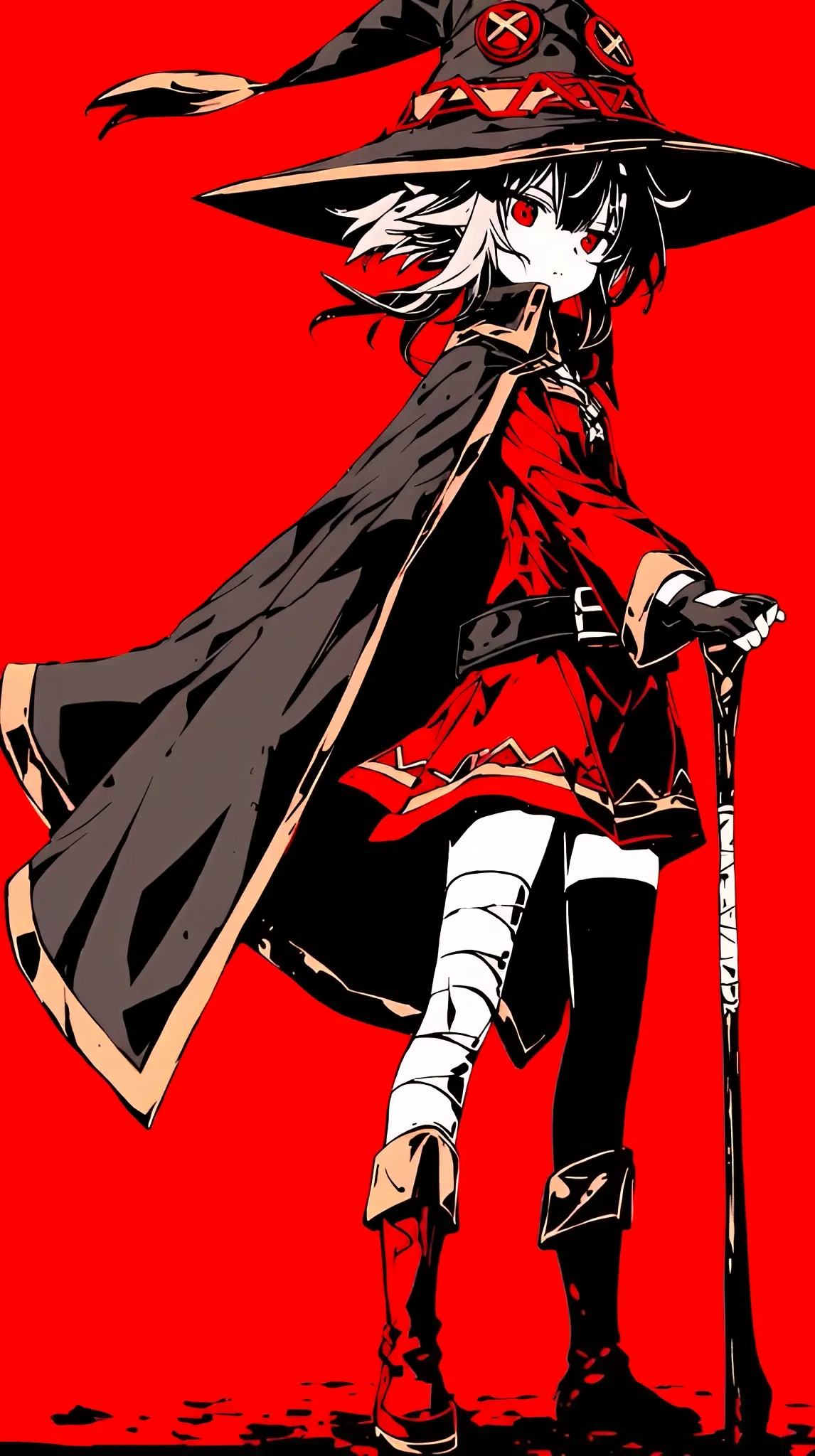 Anime Witch in Red with Magical Hat and Cloak Wallpaper
