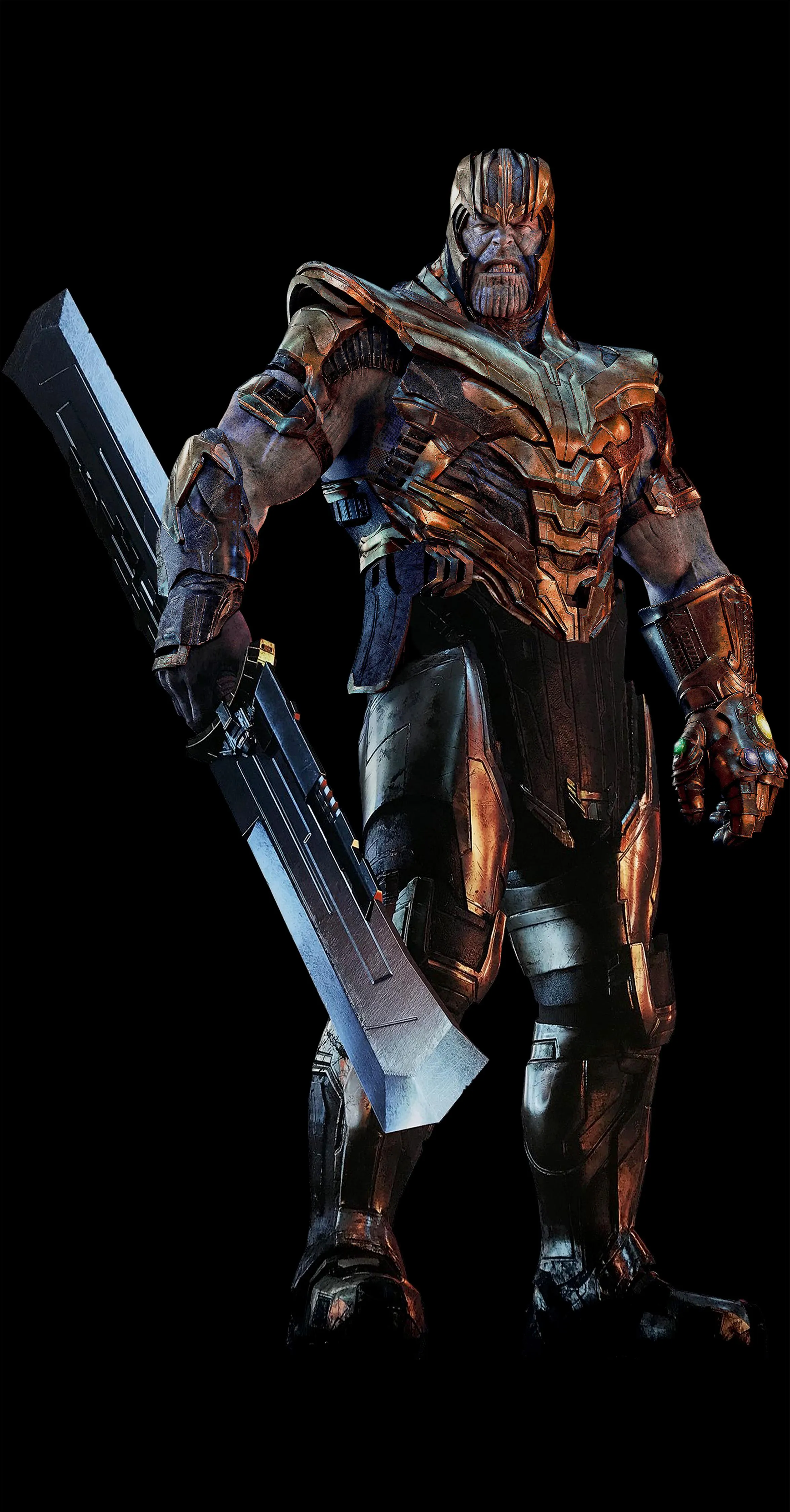 Armored Cosmic Thanos Wielding Massive Double Bladed Weapon