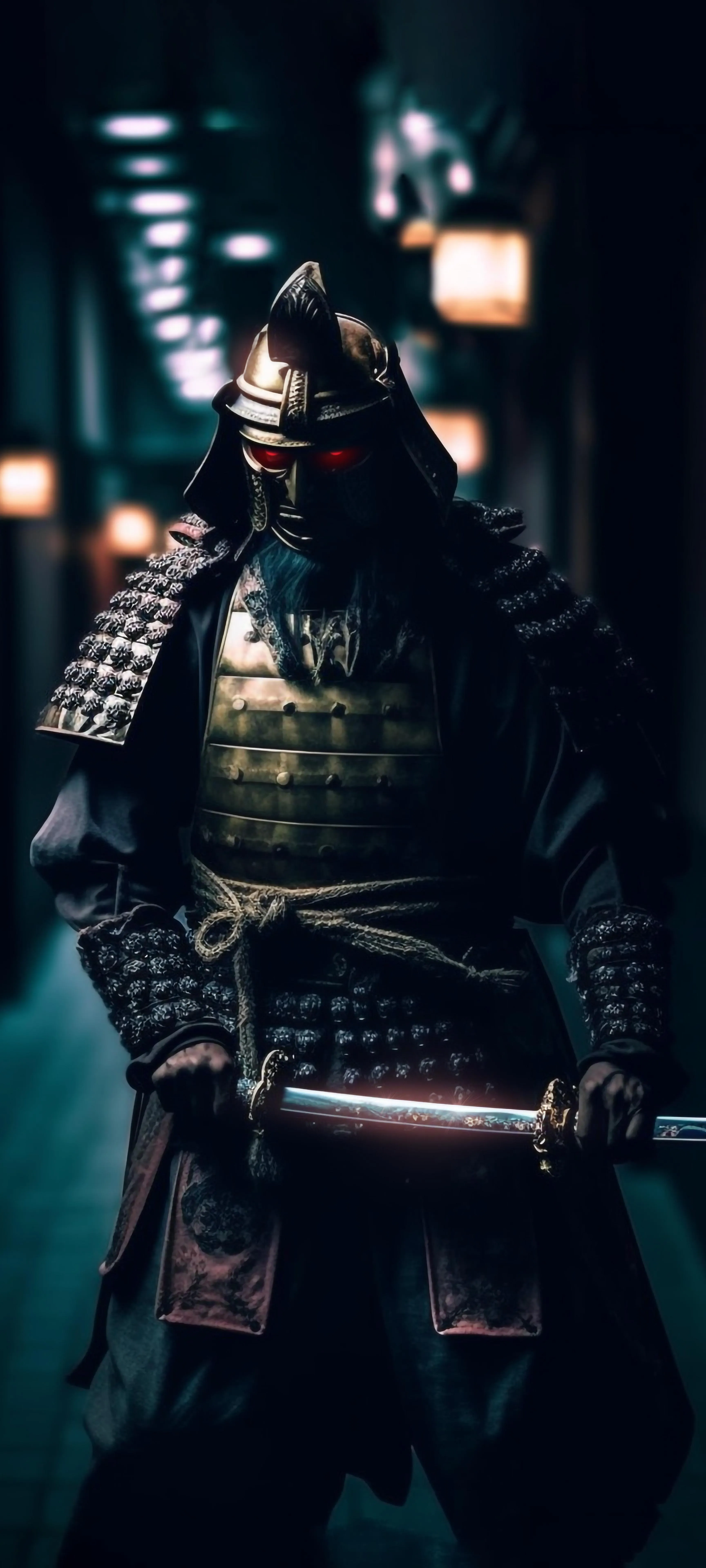 Armored Samurai Warrior Standing in Shadows Free Image