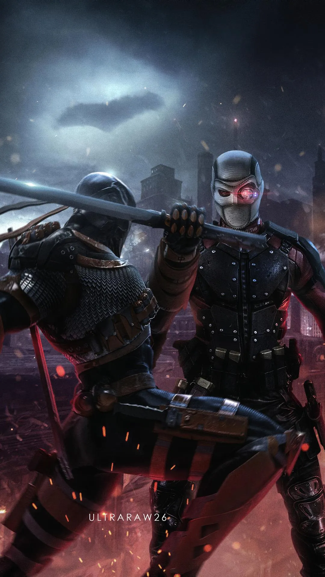 Armored Soldiers Walking in Dark Red Futuristic Battle Scene