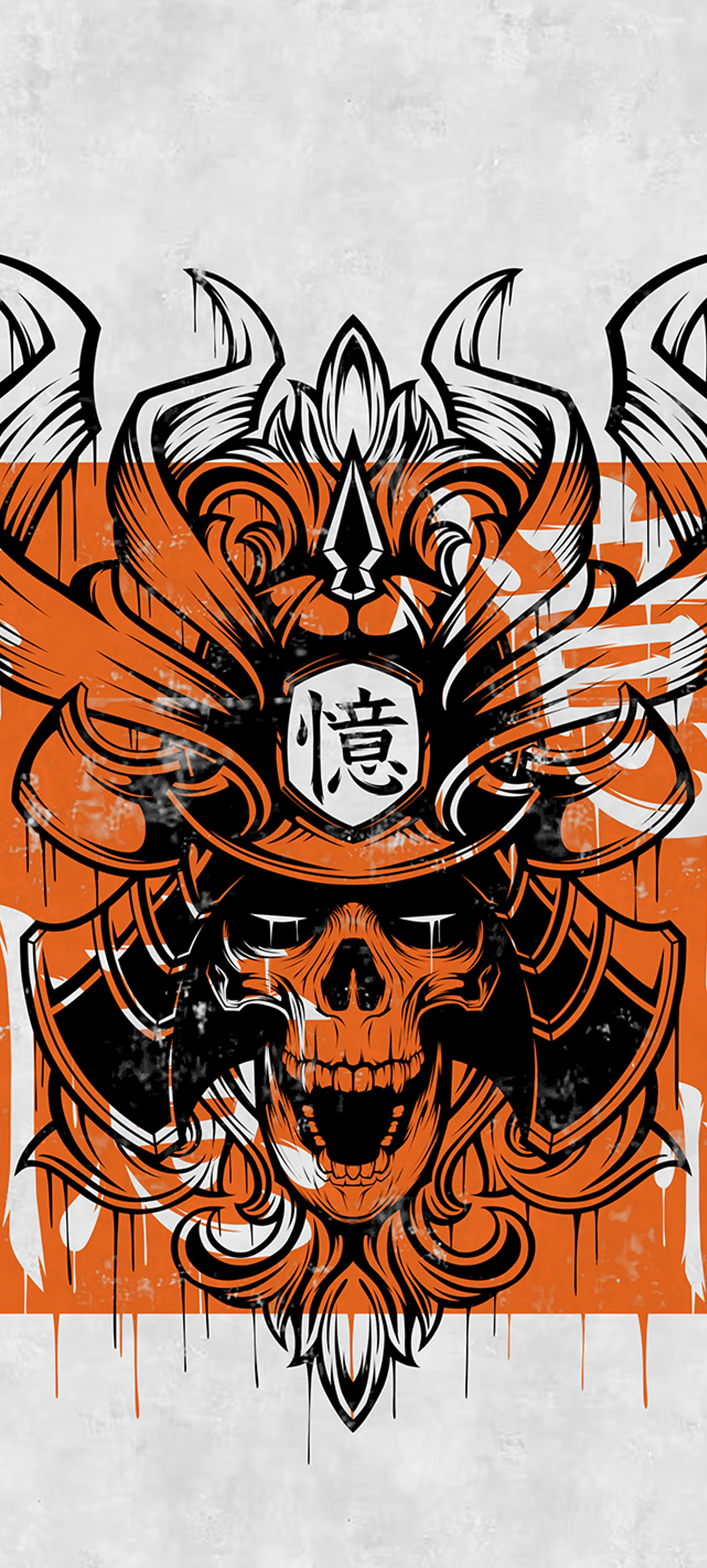 Artistic Black and Orange Skull with Tribal Design Wallpaper