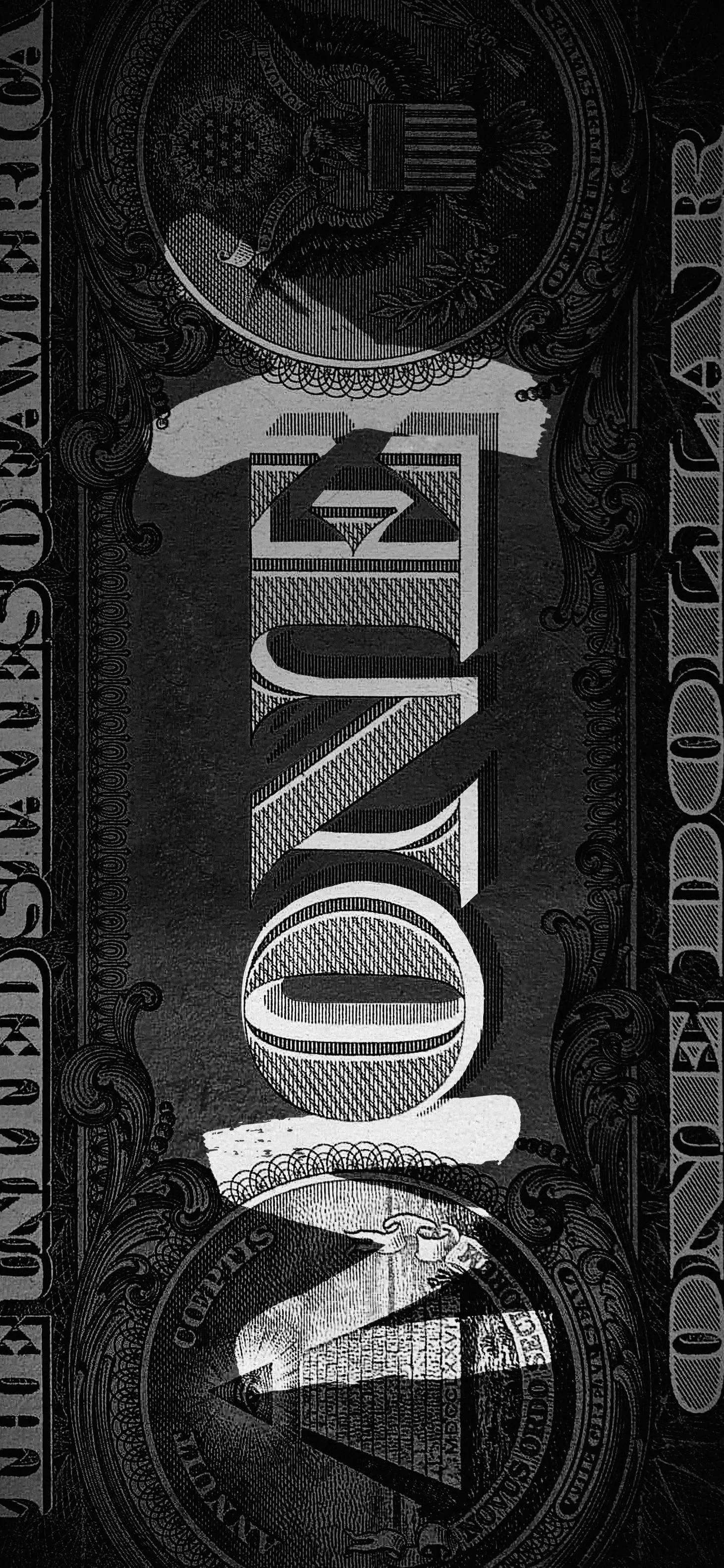 Artistic Black and White Money Text Mobile Wallpaper