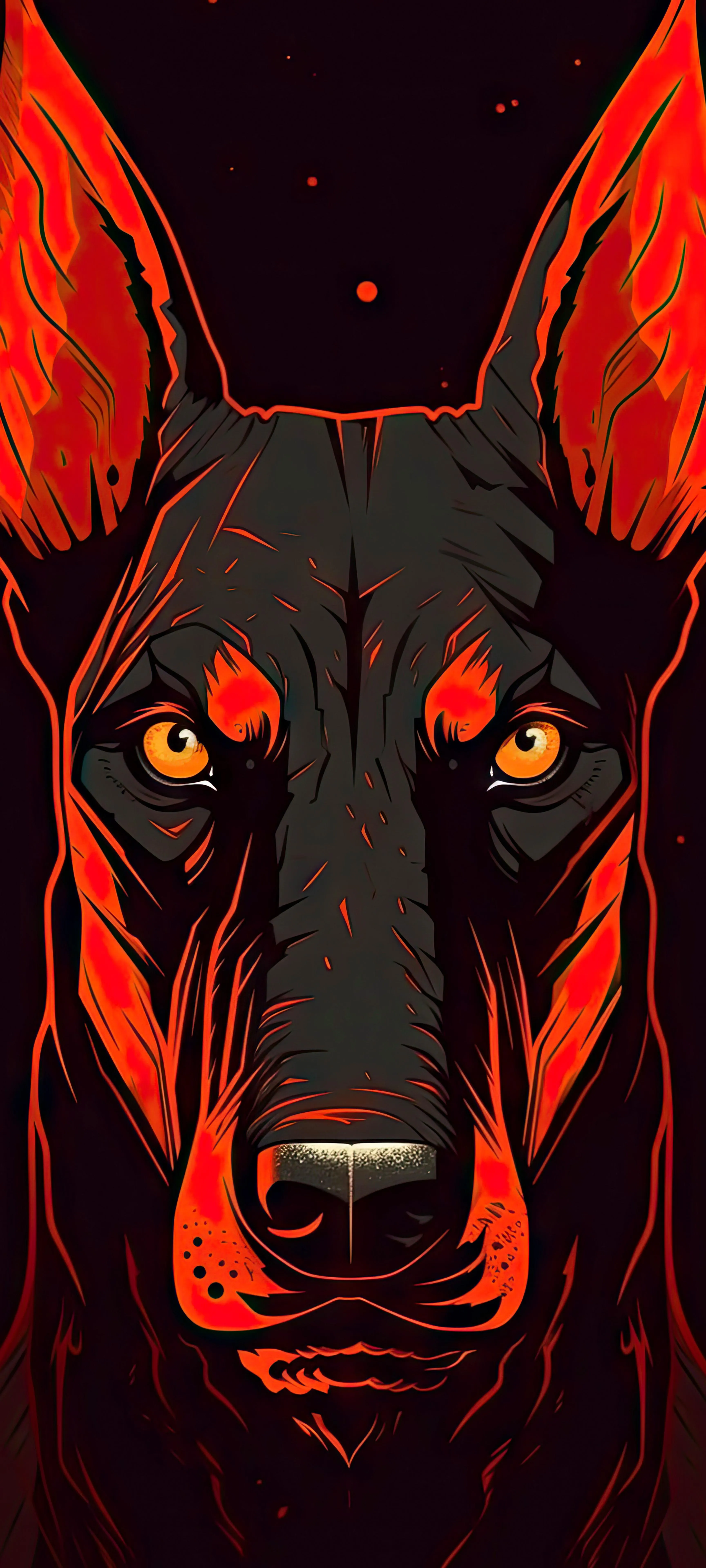 Artistic Digital Illustration of Red Glowing Dog Head