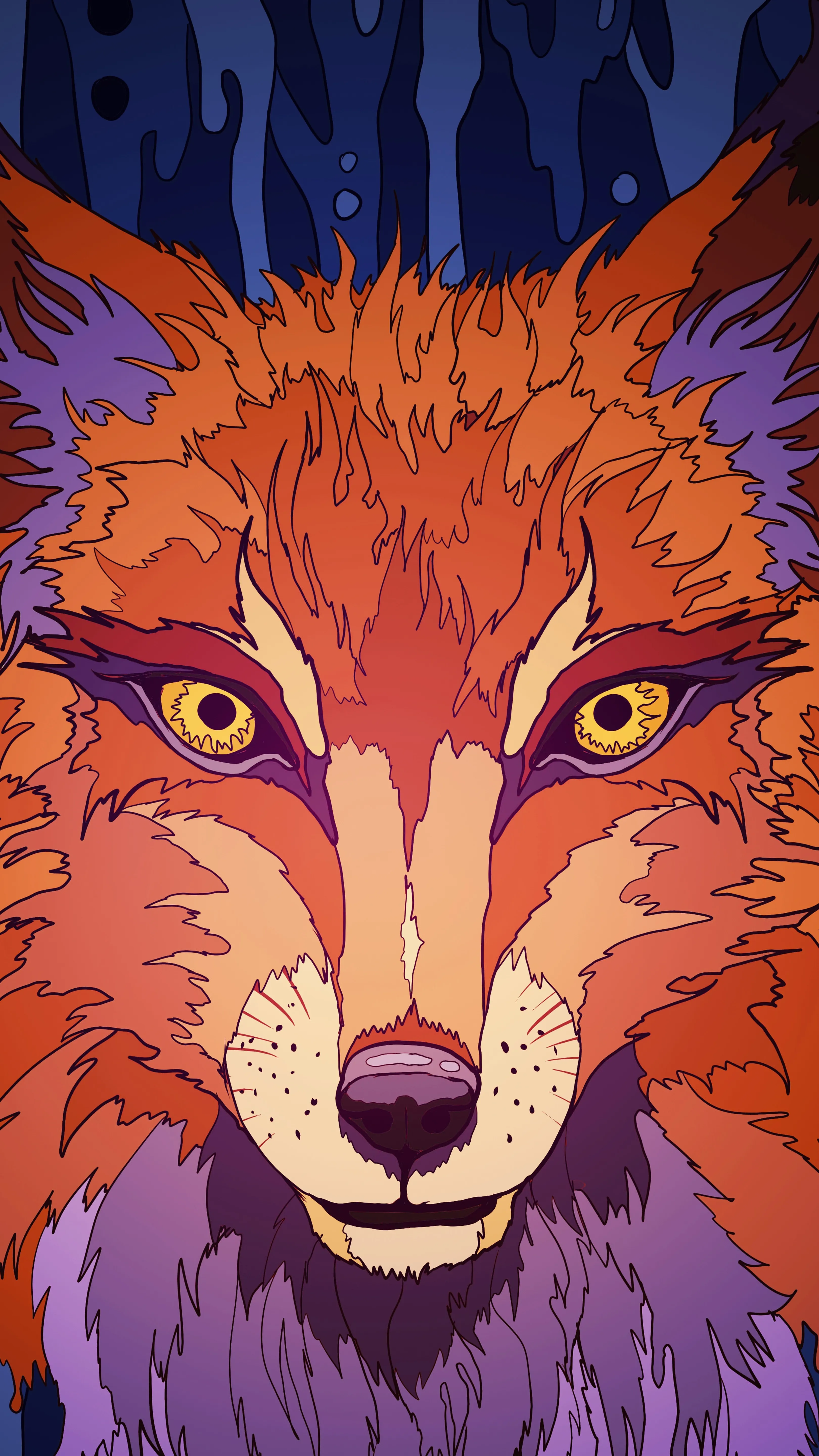 Artistic Fox Illustration with Bold Orange Tone Wallpaper