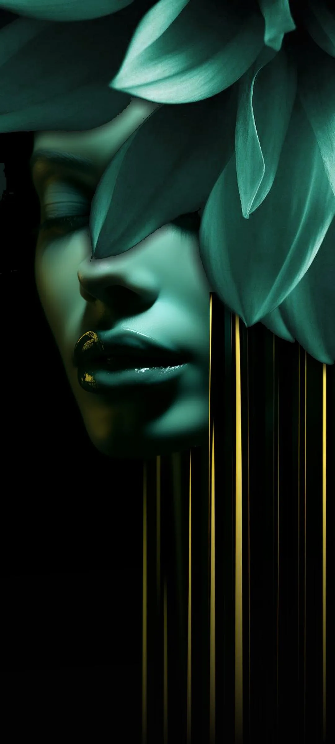 Artistic Green Face with Leaves Abstract Mobile Wallpaper