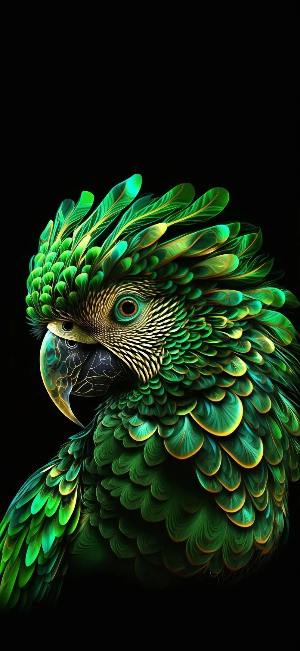 Artistic Green Parrot Made from Leaves and Nature Wallpaper