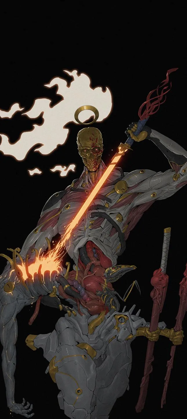 Artistic Samurai Sword Design on Dark Shadow Wall Background