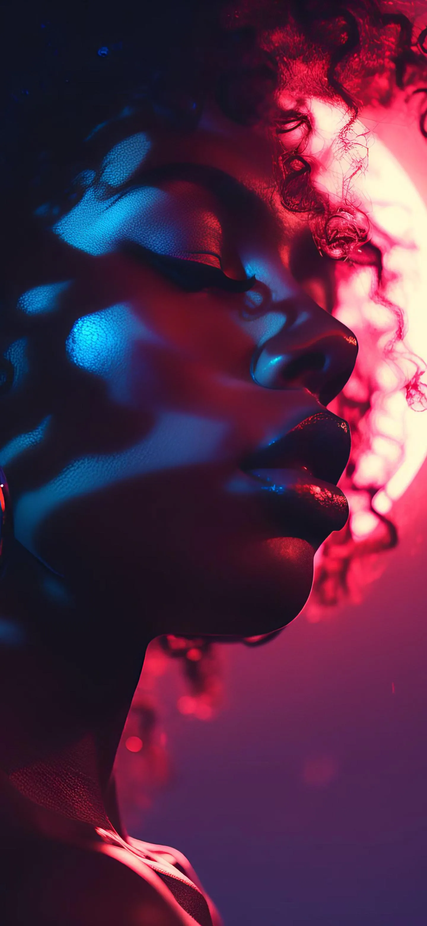 Artistic Side Portrait with Red and Blue Neon Lights