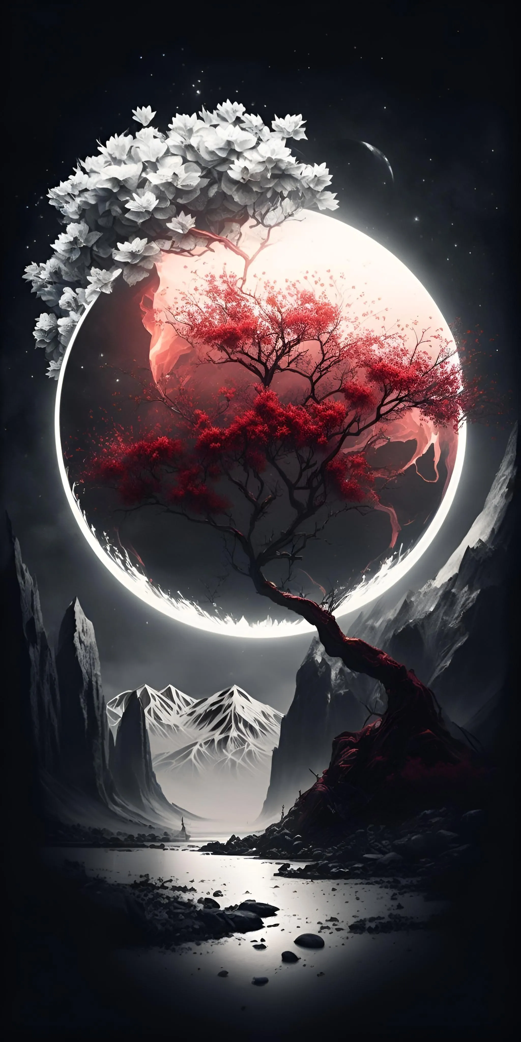Artistic Tree Inside Transparent Bubble with Black Back