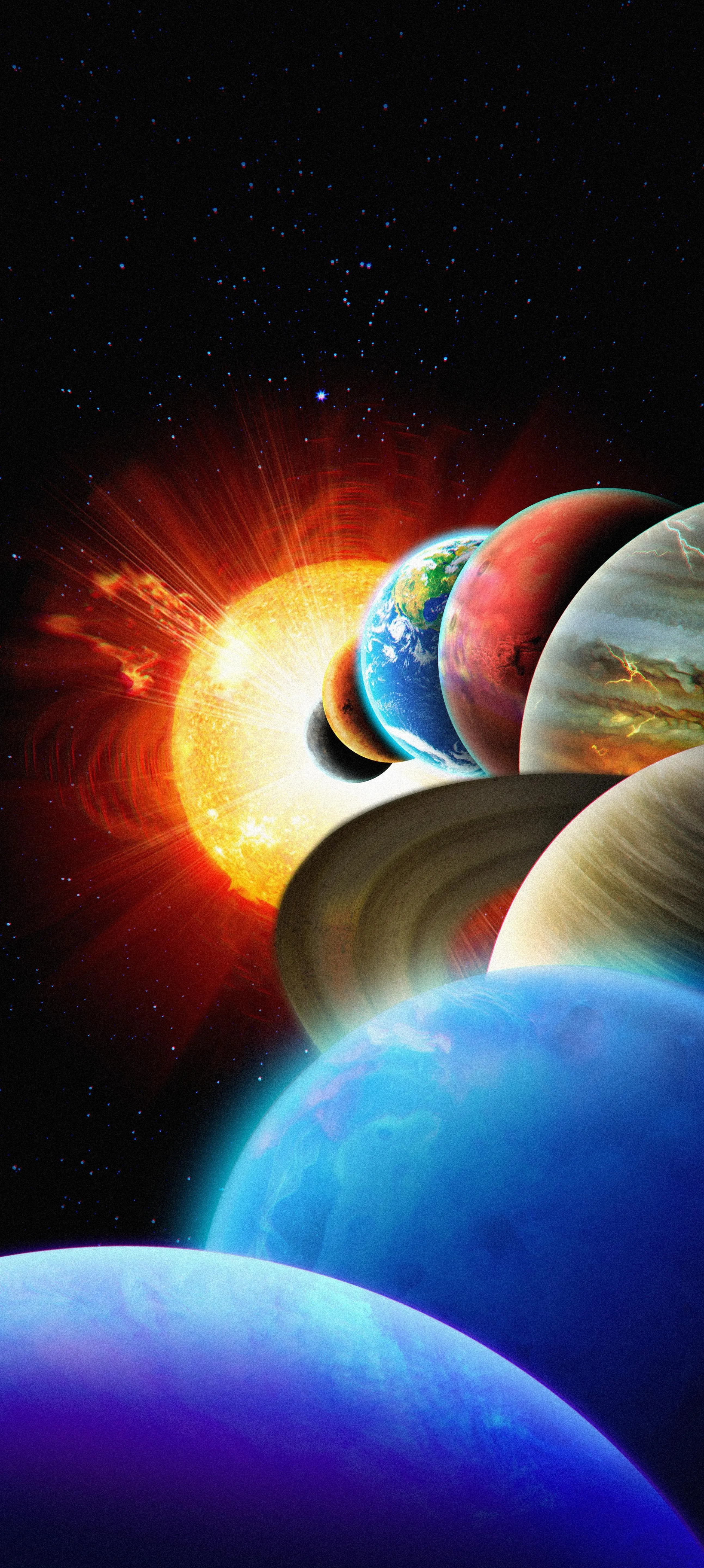 Artistic View of Colorful Planets in Outer Space Wallpaper