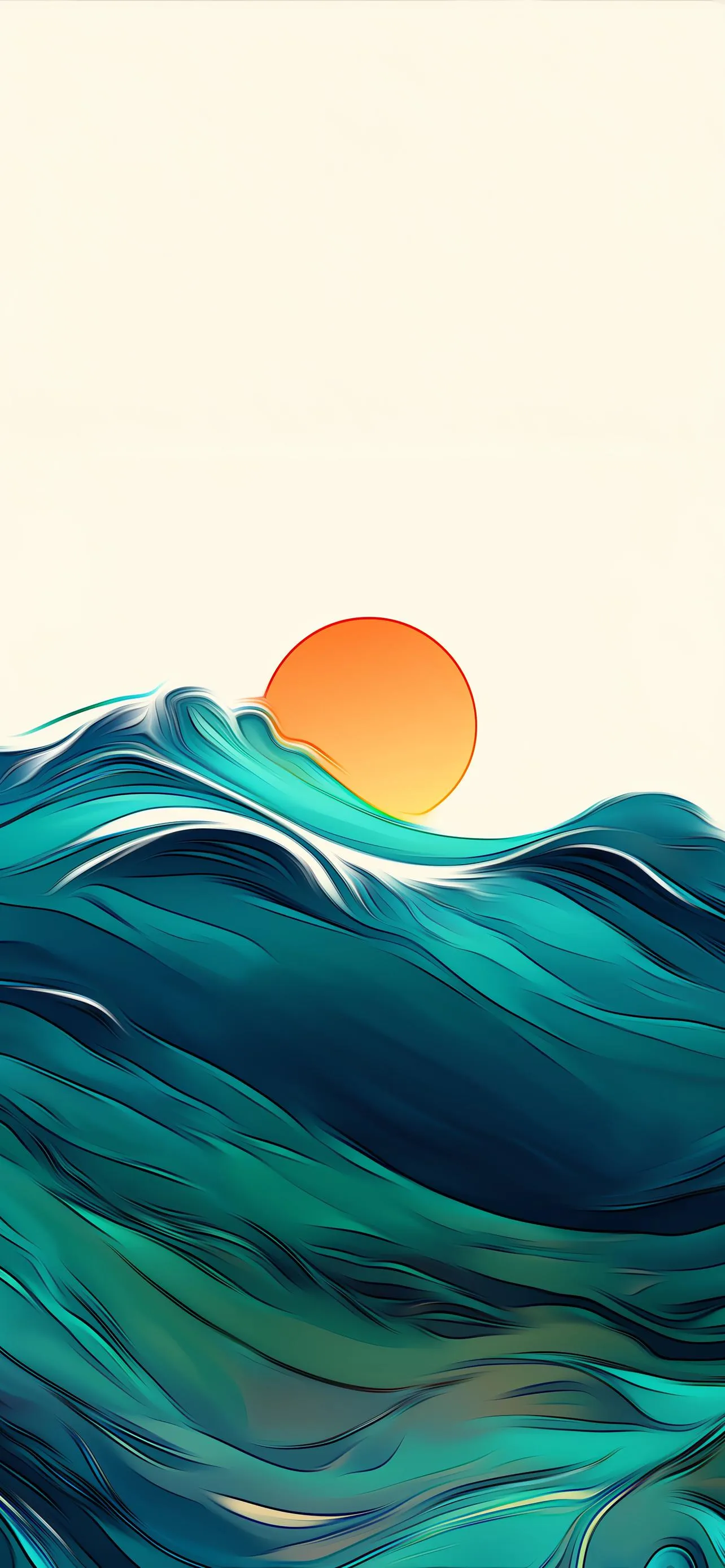 Artistic Wave and Sun Minimalist Ocean Painting Wallpaper