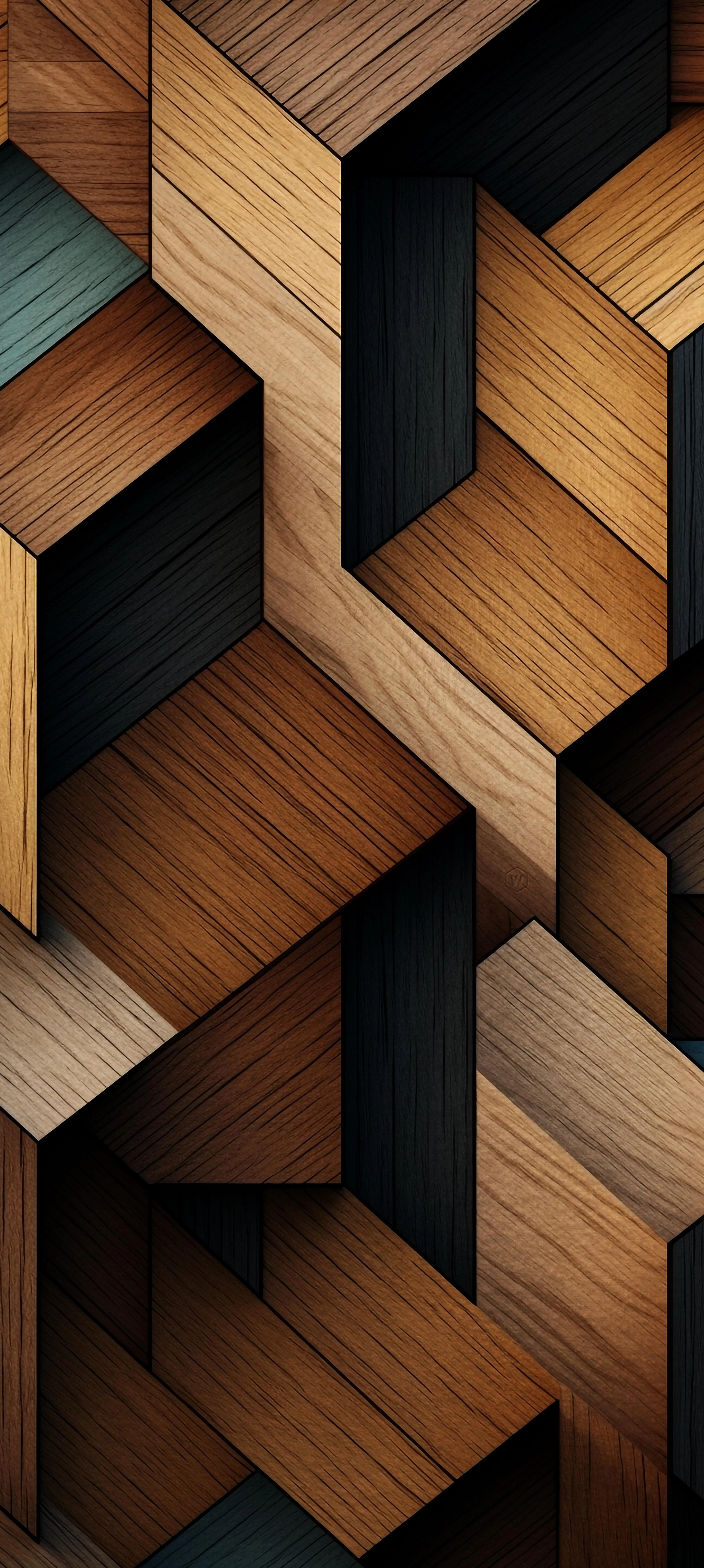 Artistic Wooden Blocks Pattern with 3D Effect Wallpaper