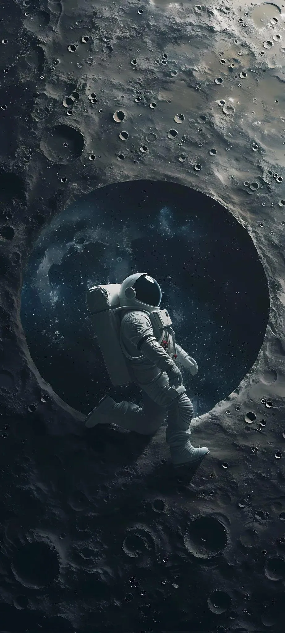 Astronaut Exploring Surface Of The Moon With Earth Visible