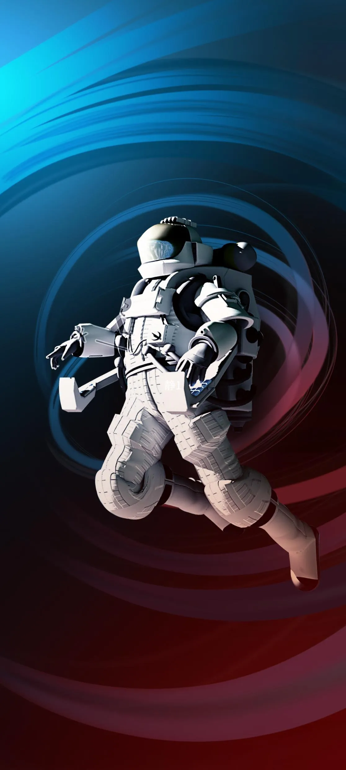 Astronaut Floating in Blue Space Tunnel Art Wallpaper