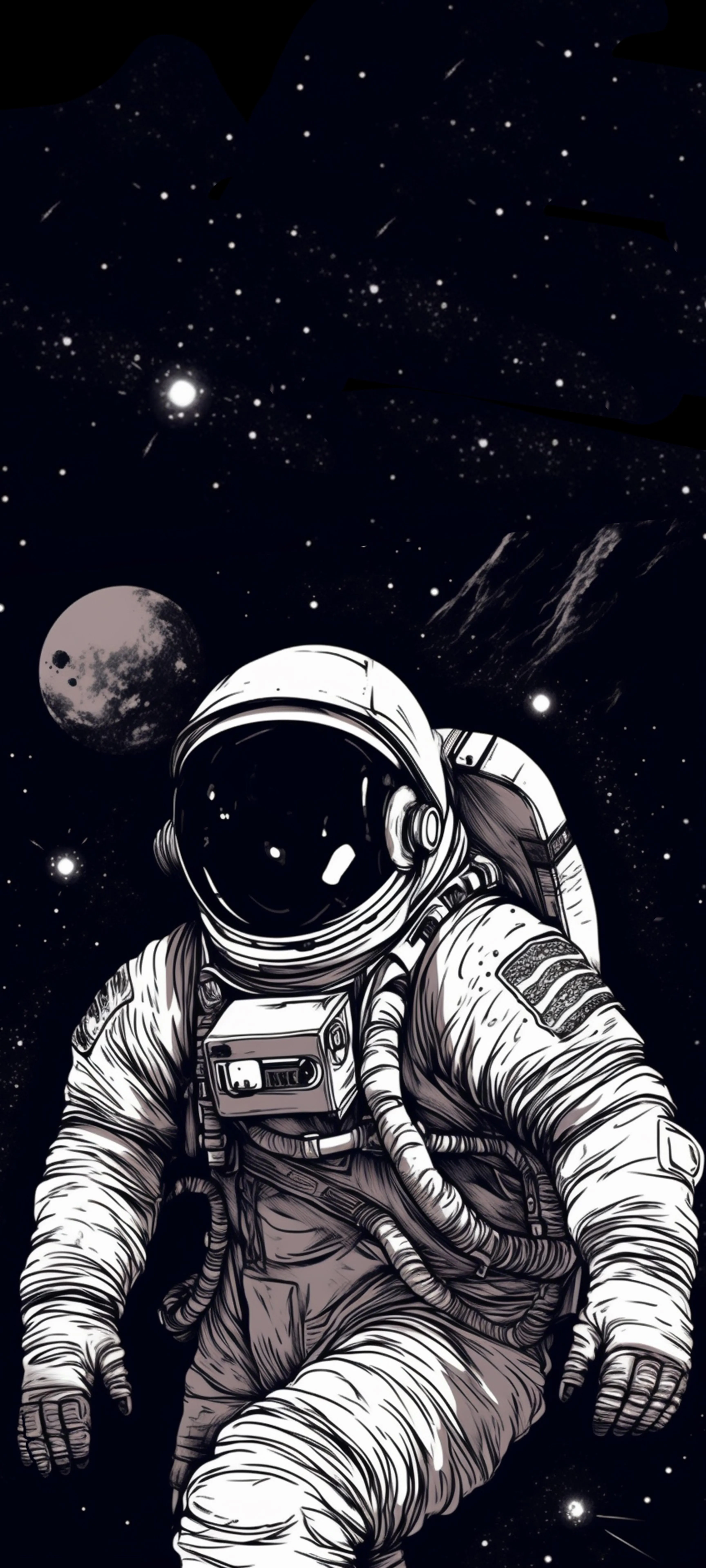 Astronaut Floating in Space with Moon in The Background