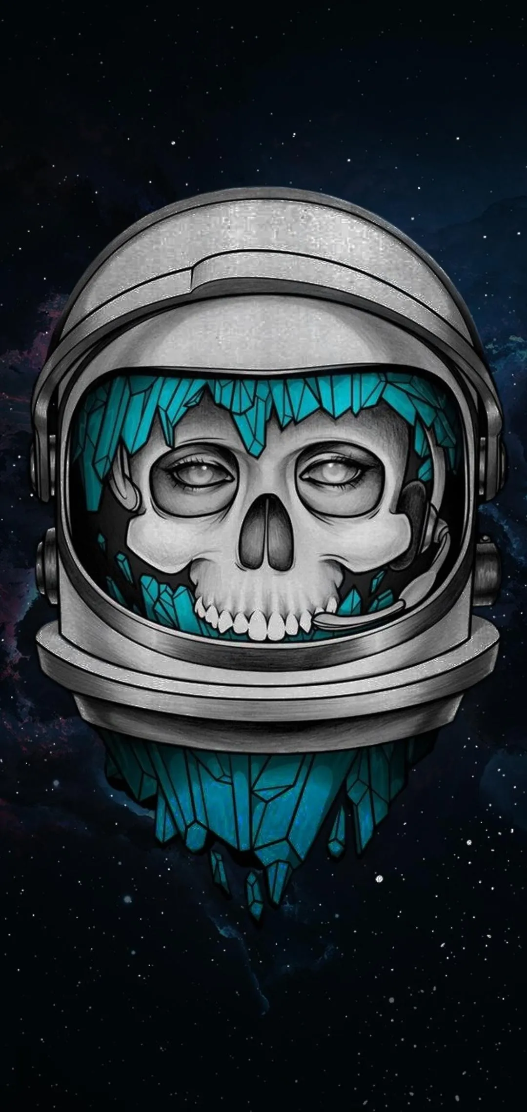 Astronaut Helmet Glowing Blue in Deep Space Lighting