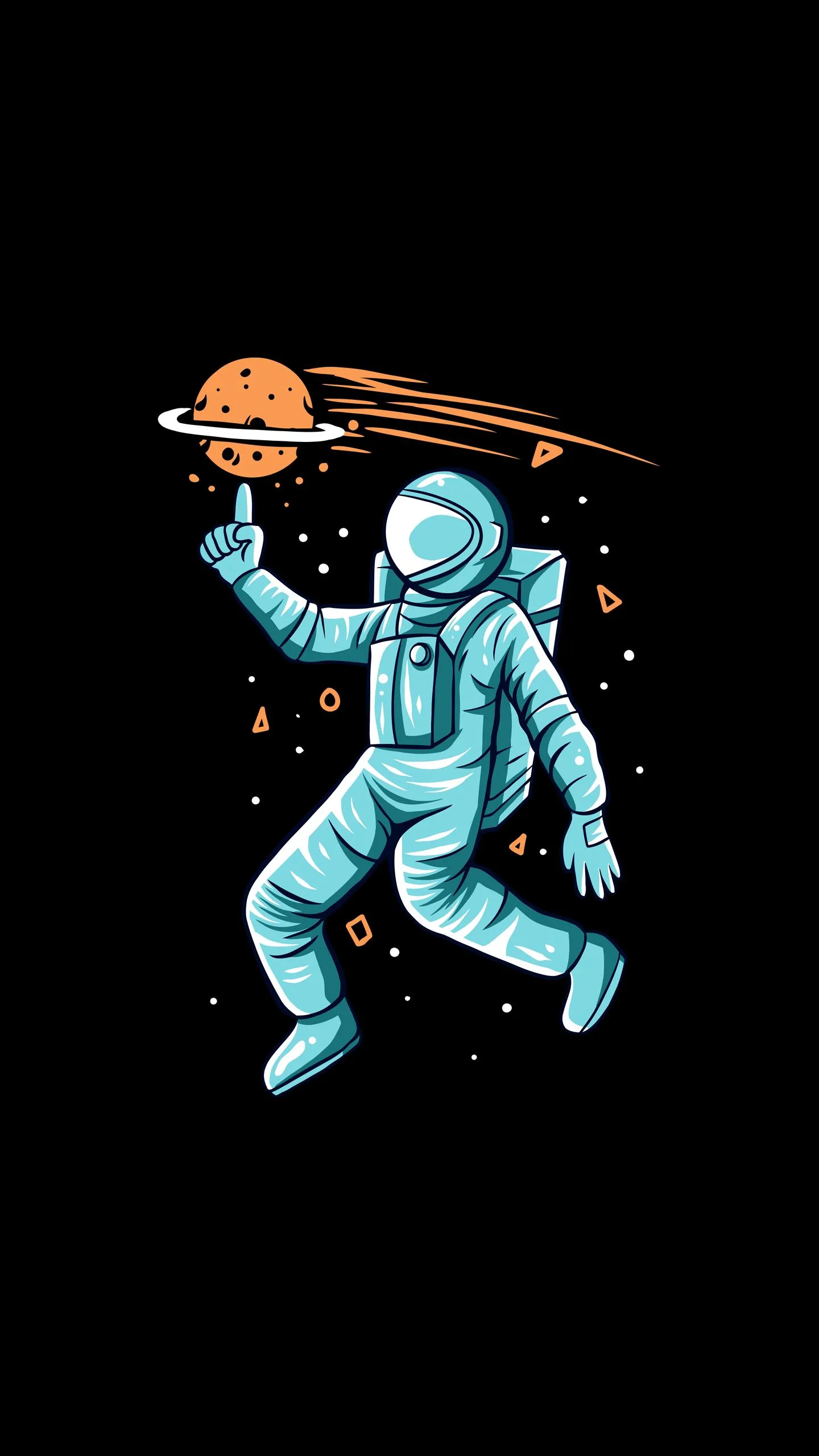 Astronaut Holding Saturn in Dark Space Art Wallpaper