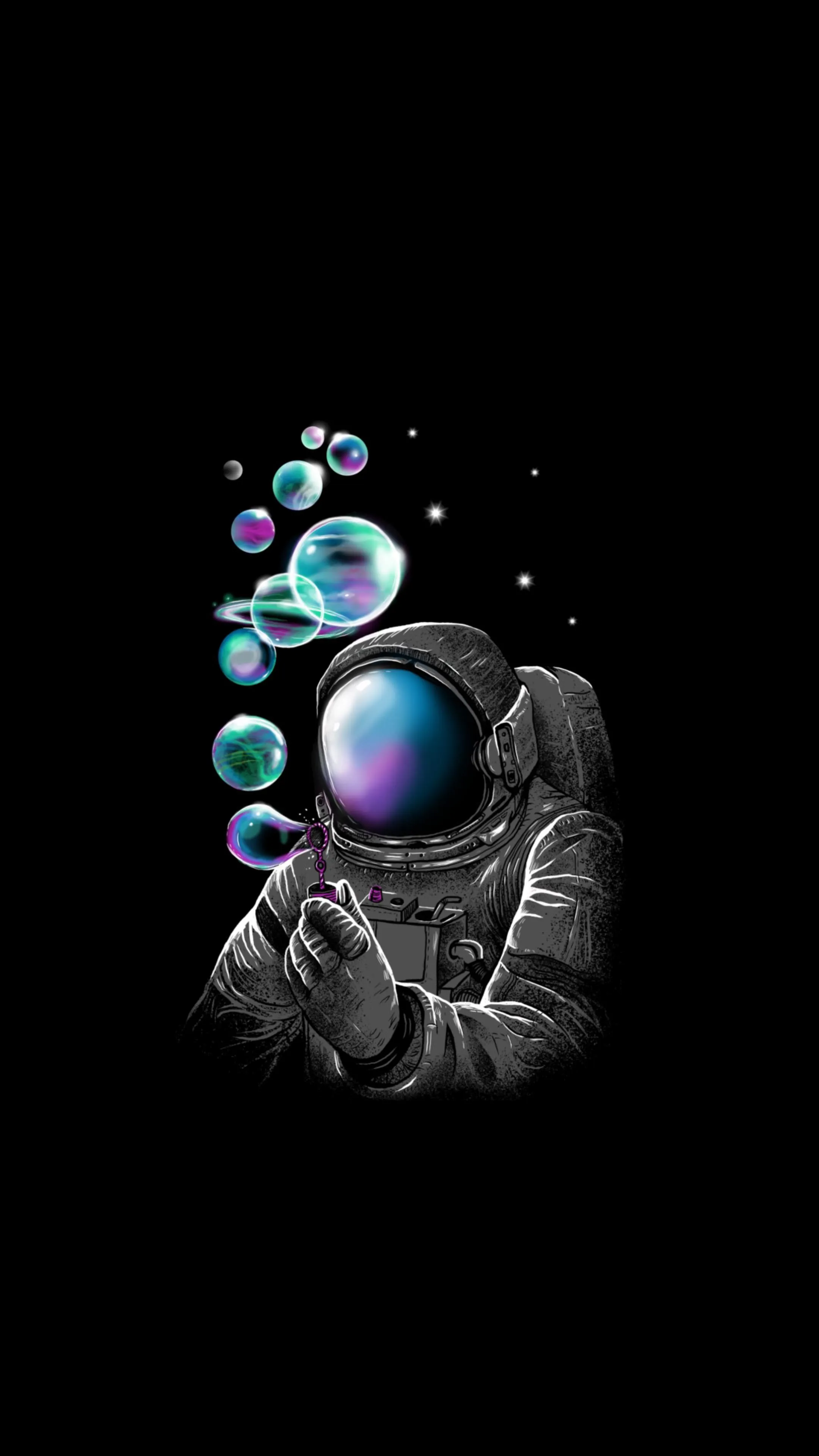 Astronaut Holding Water Bubbles with Galaxy Reflection