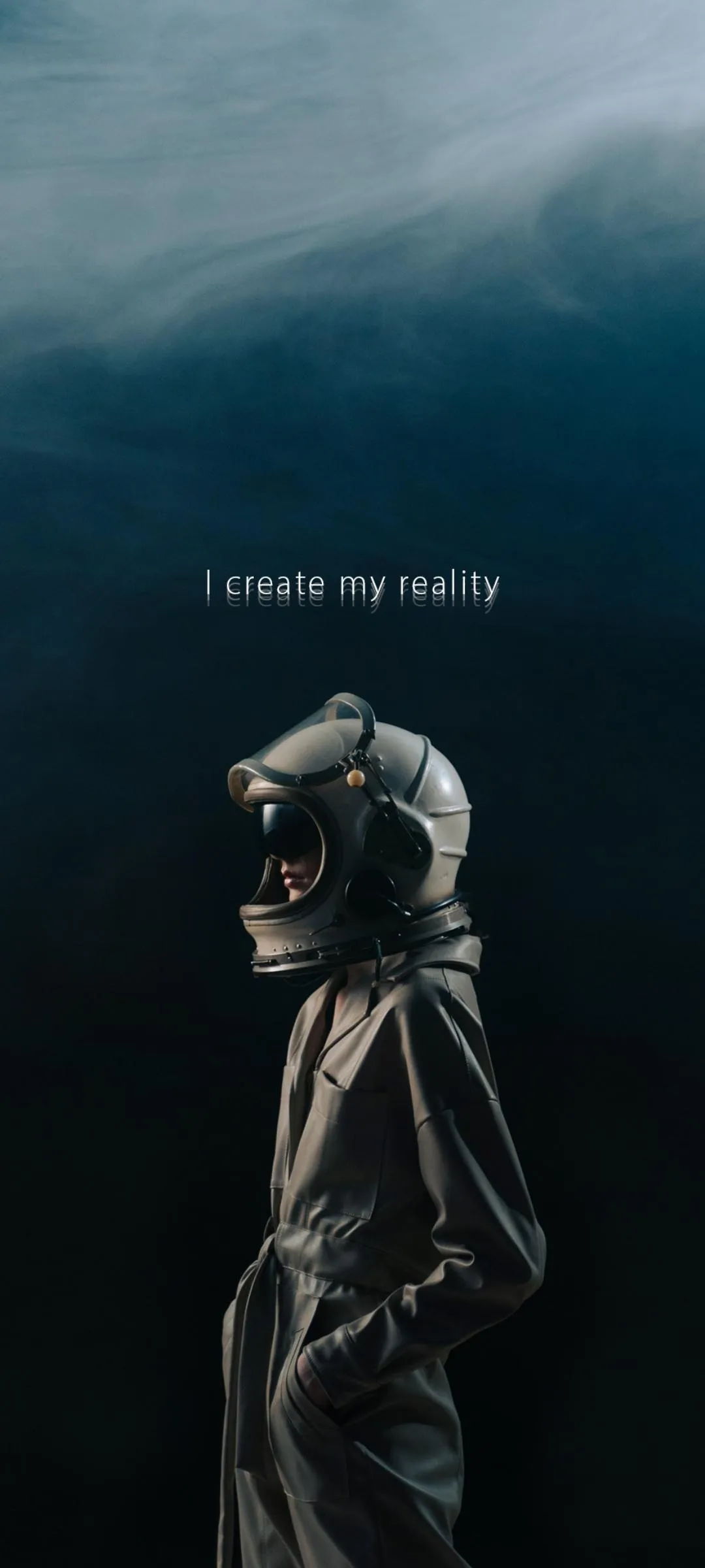 Astronaut in Dark Blue Ocean Mist Concept Art Wallpaper