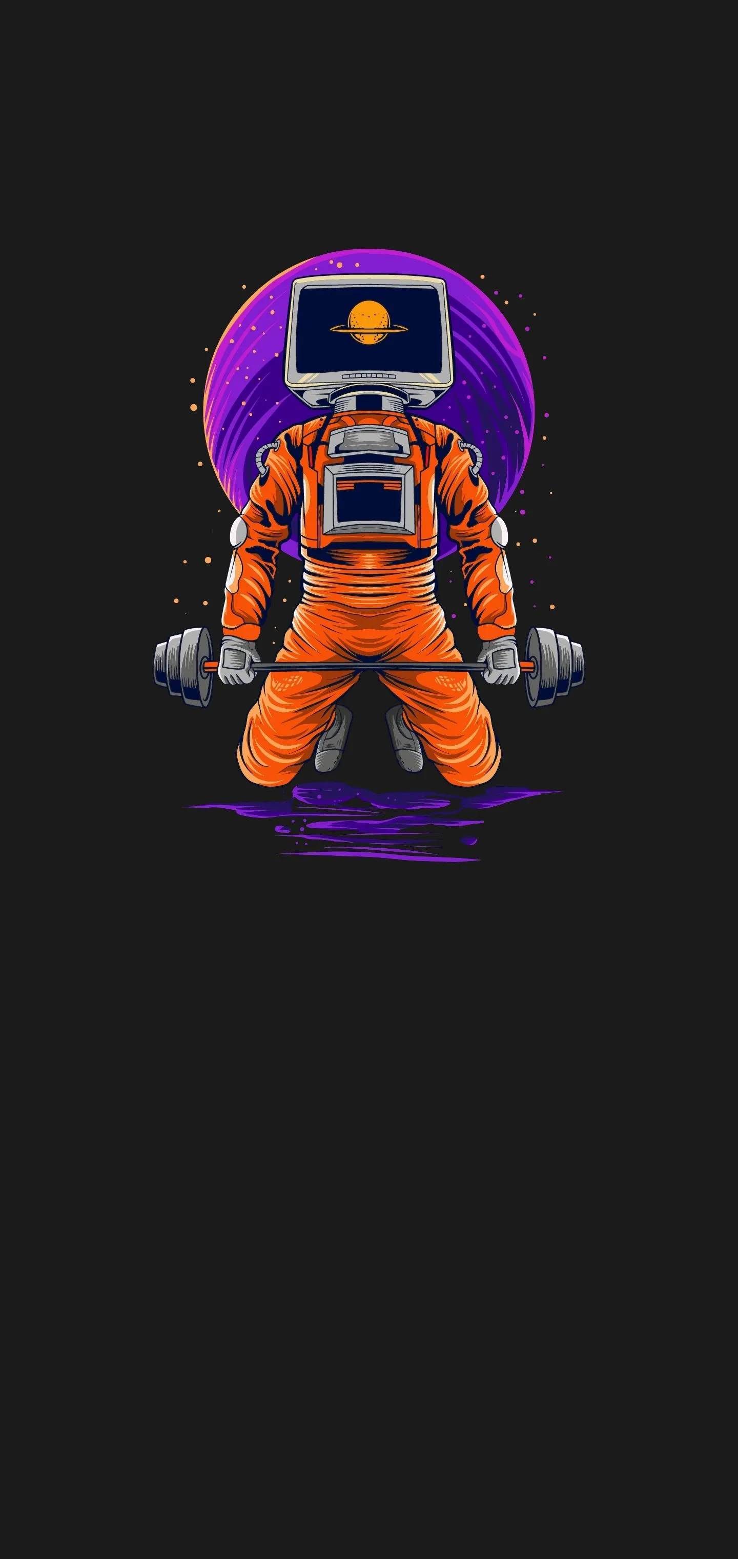 Astronaut in Orange Suit Floating in Space Art Wallpaper
