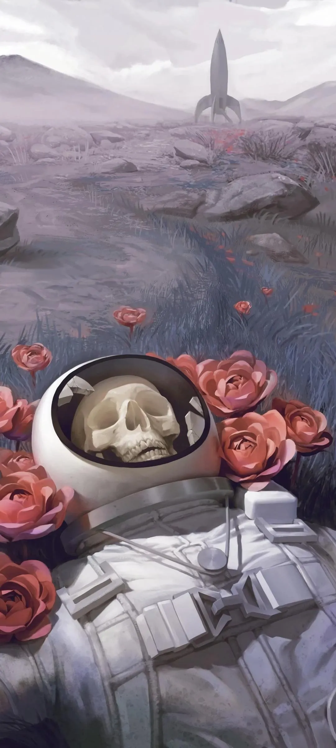 Astronaut Laying in Dry leaves Futuristic SciFi Surreal Art