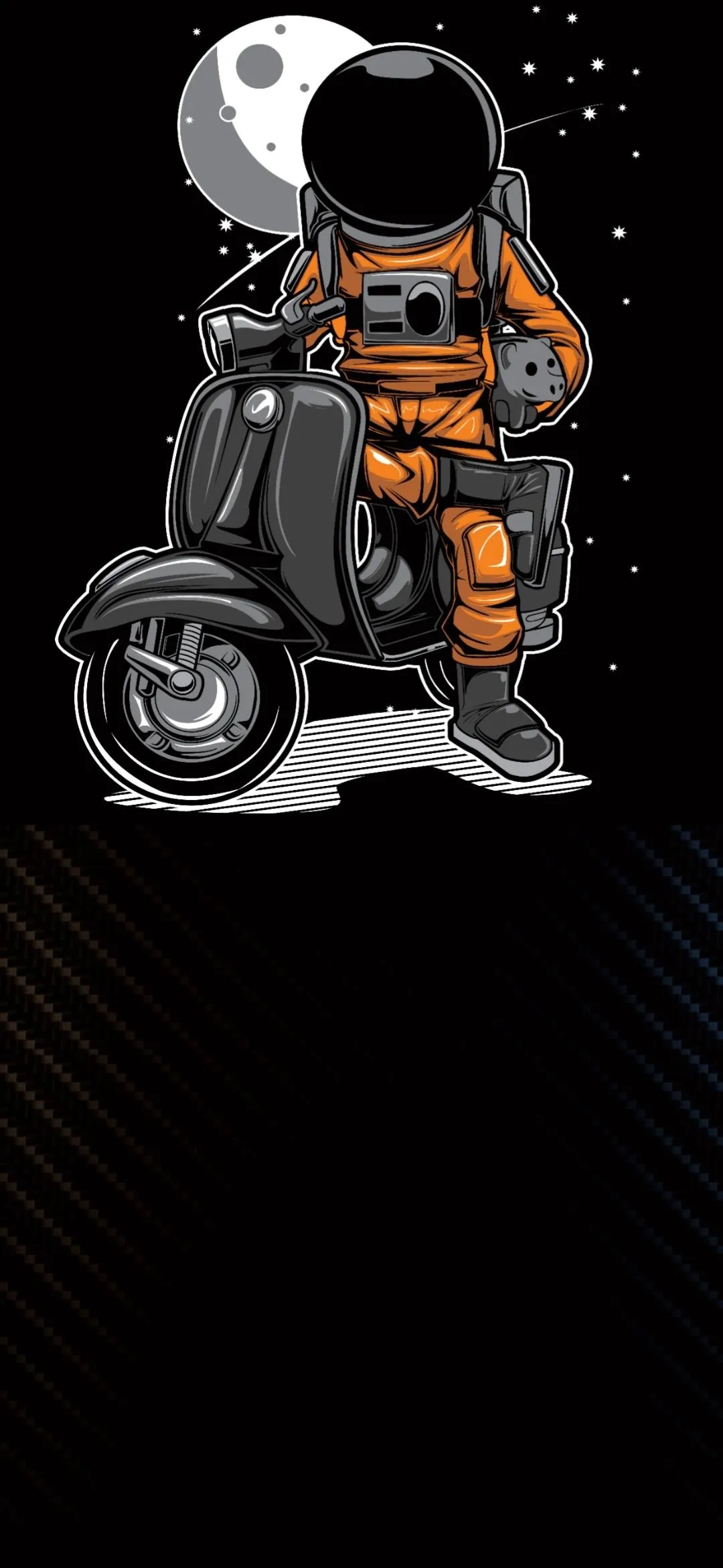 Astronaut Riding a Scooter on Dark Space Background
