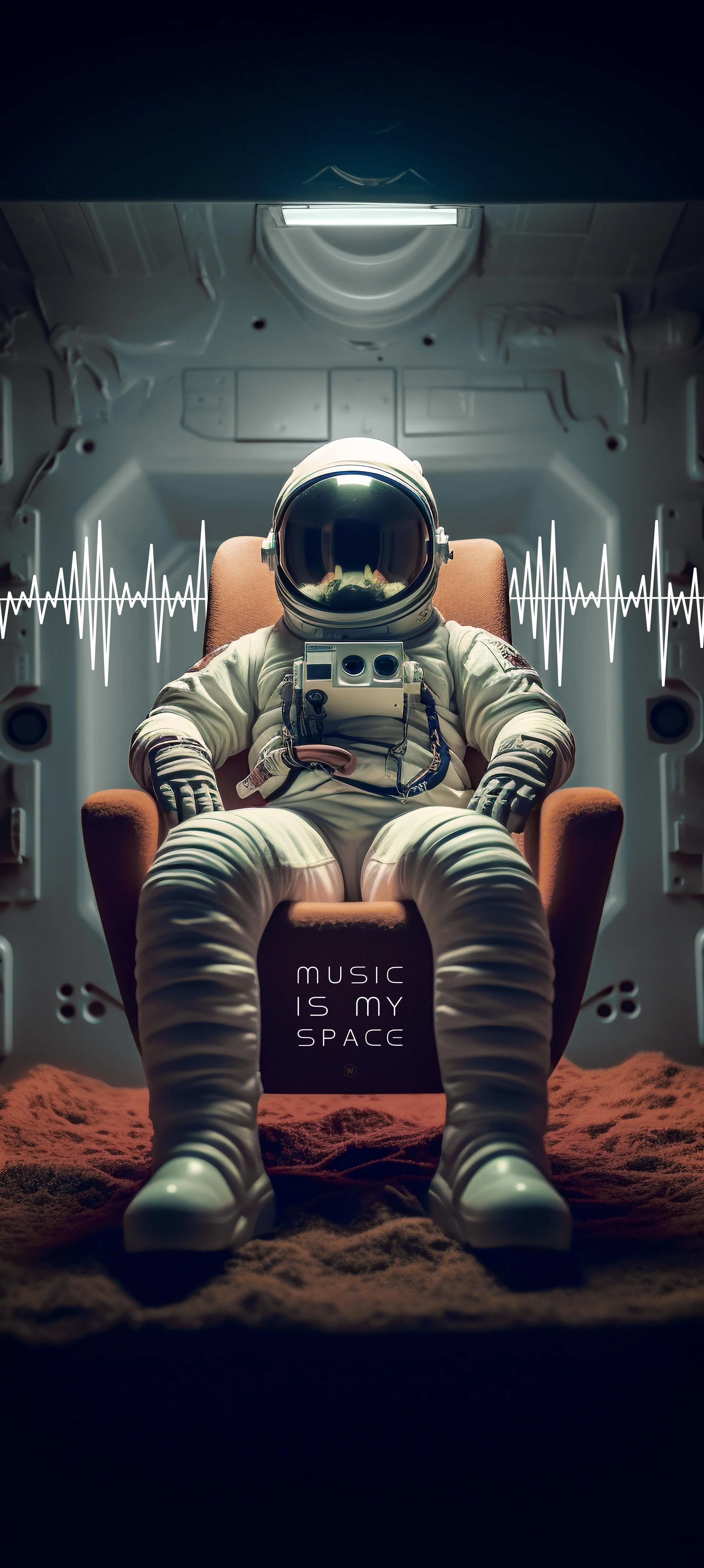 Astronaut Sitting in Room with Retro Style and Lighting