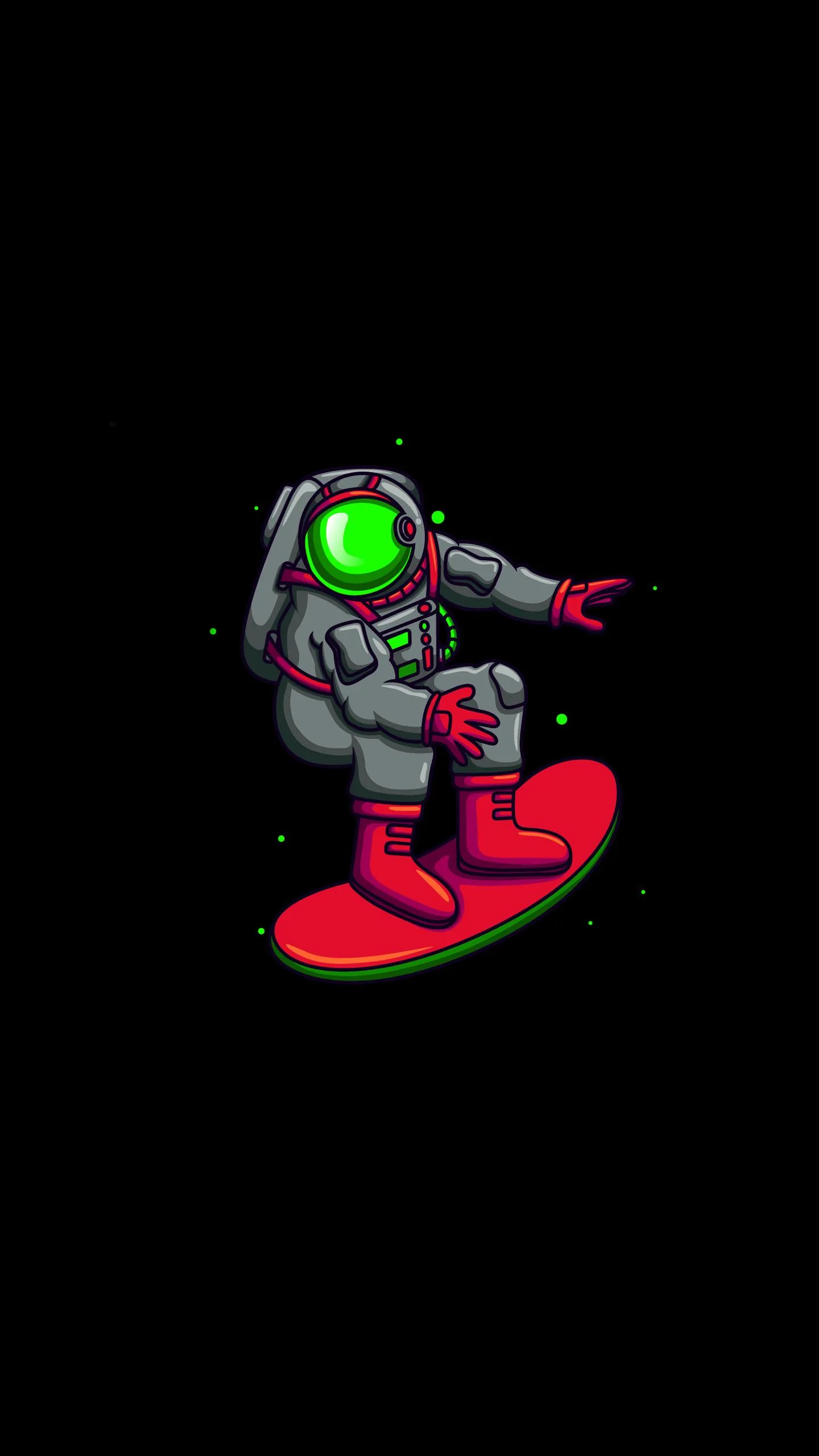 Astronaut Surfing the Galaxy on a Red Space Board Wallpaper