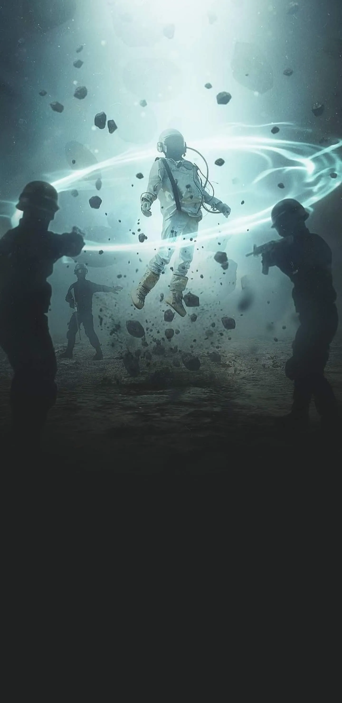 Astronaut Surrounded by Soldiers in Glowing Light Field