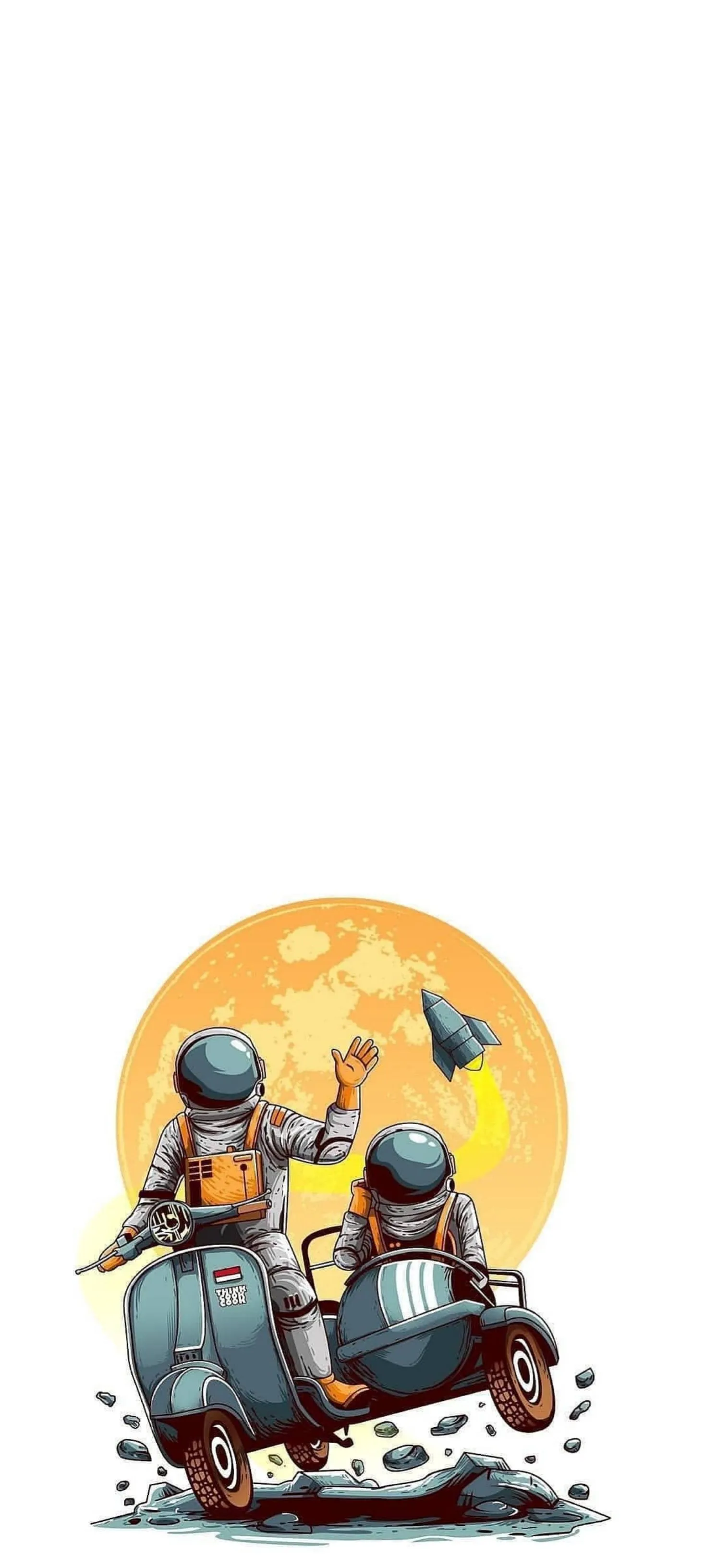 Astronauts Riding Scooter Across Lunar Surface Wallpaper