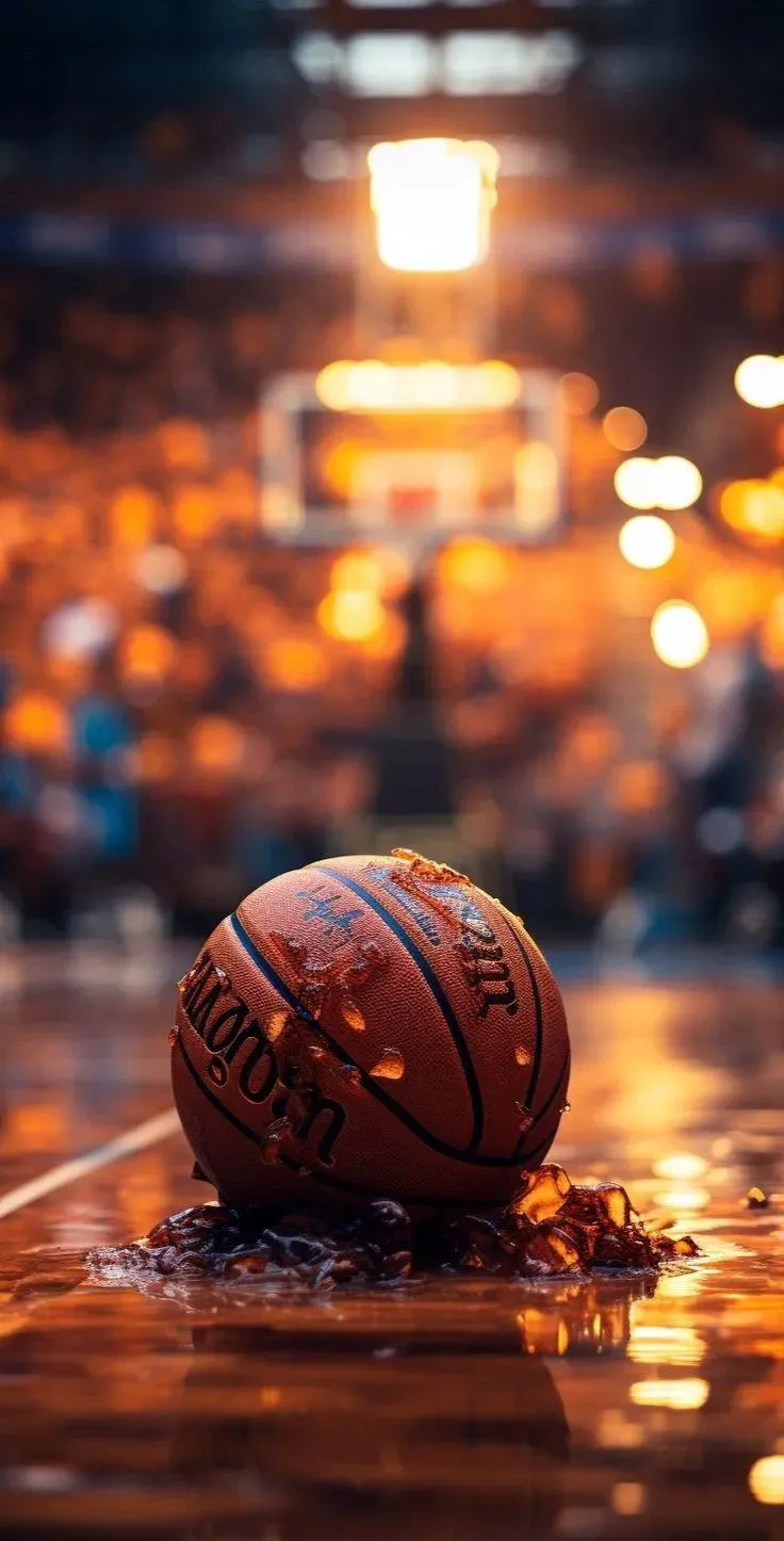 Basketball on Wet Street with City Bokeh Light Wallpaper