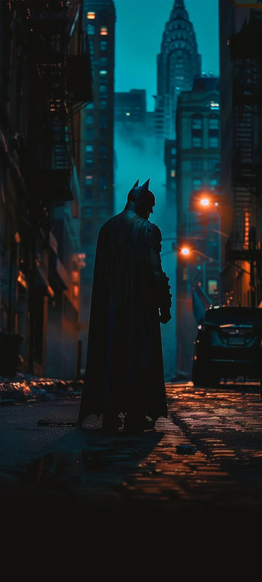 Batman Walking in Neon City Street at Night Wallpaper