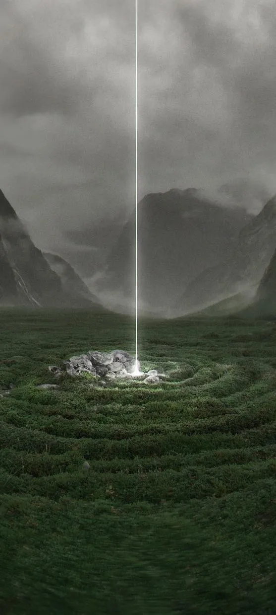 Beam of Light Shining Down on Green Grass Field Wallpaper