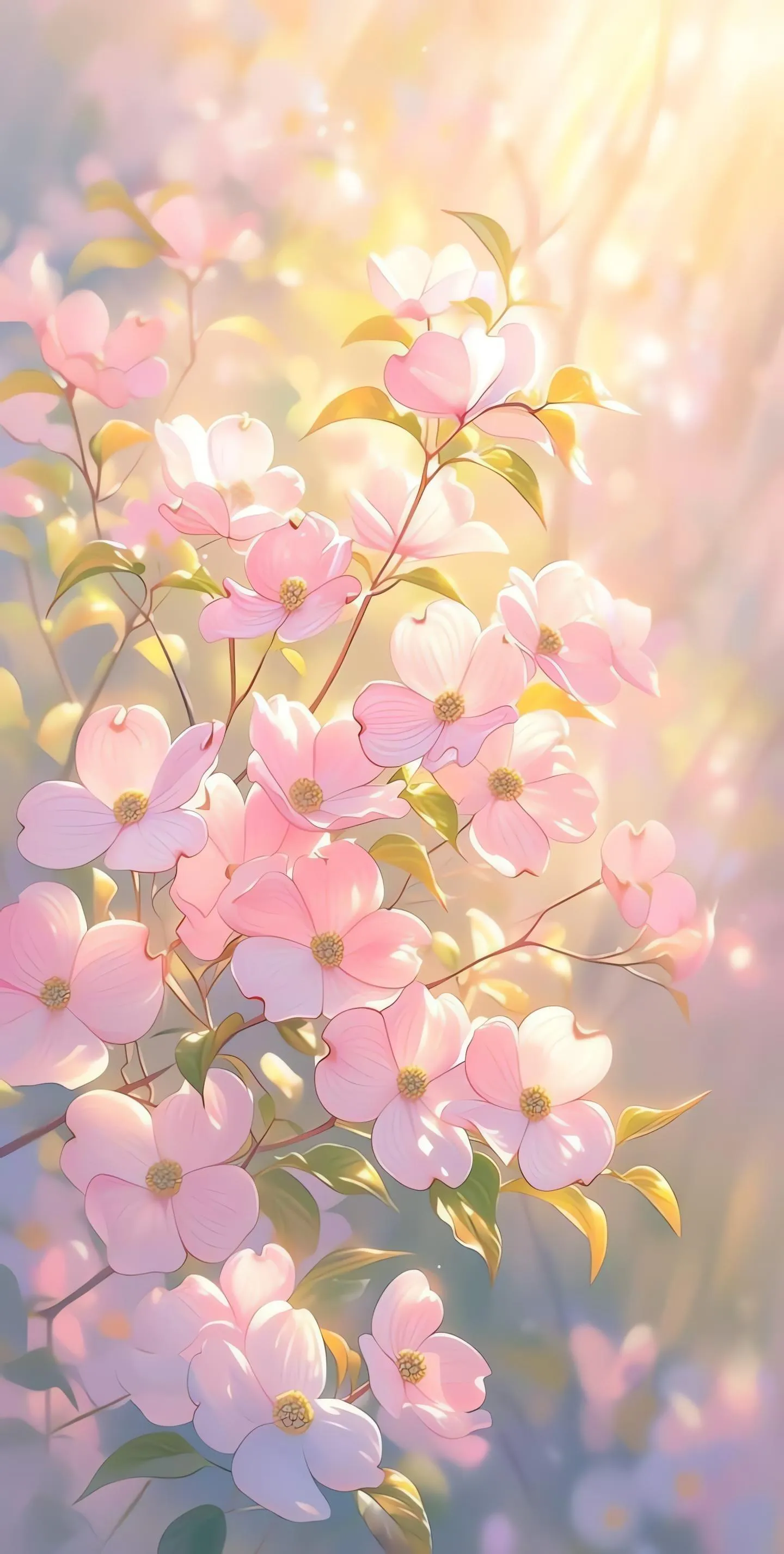 Beautiful Cherry Blossom Flowers Glowing in Light Wallpaper
