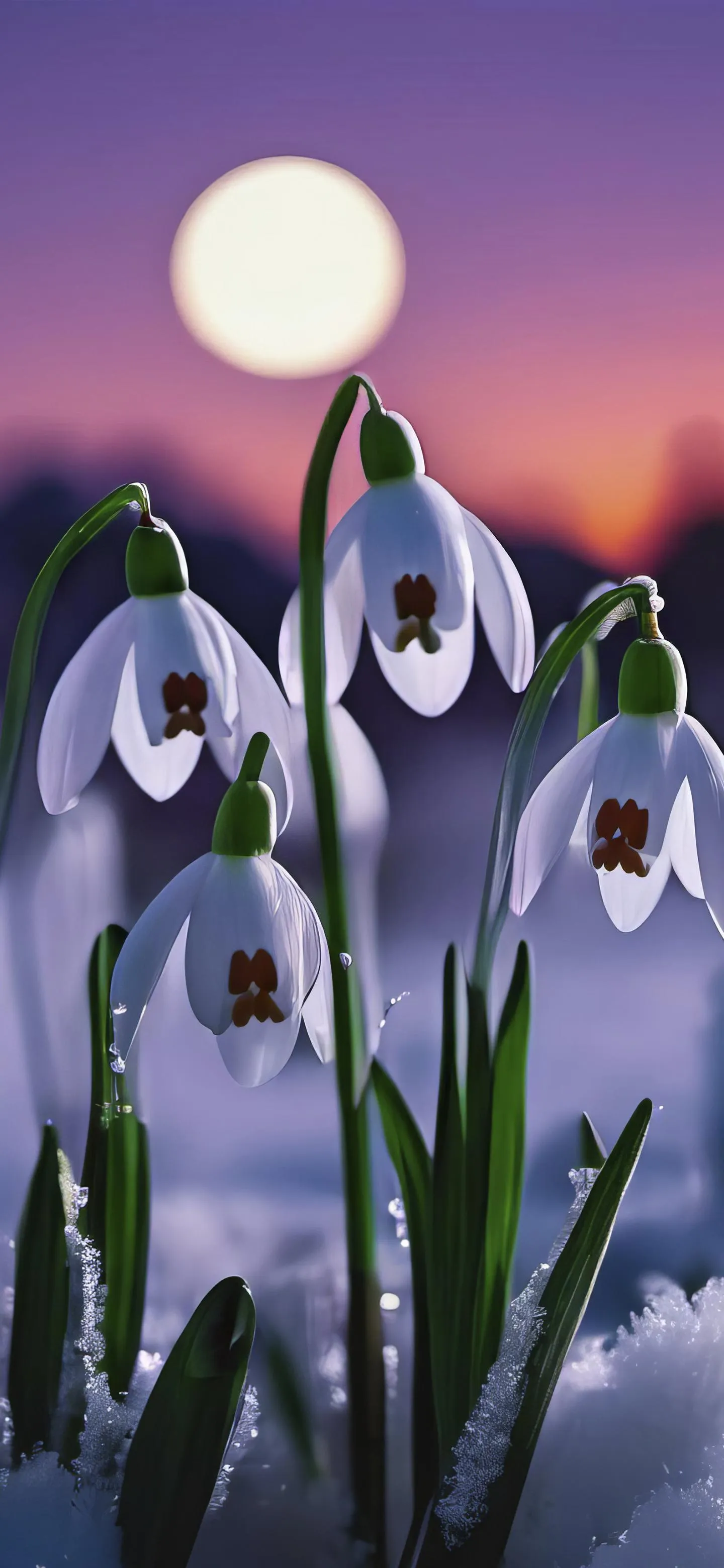 Beautiful Closeup of Snowdrop Flowers at Sunset Wallpaper