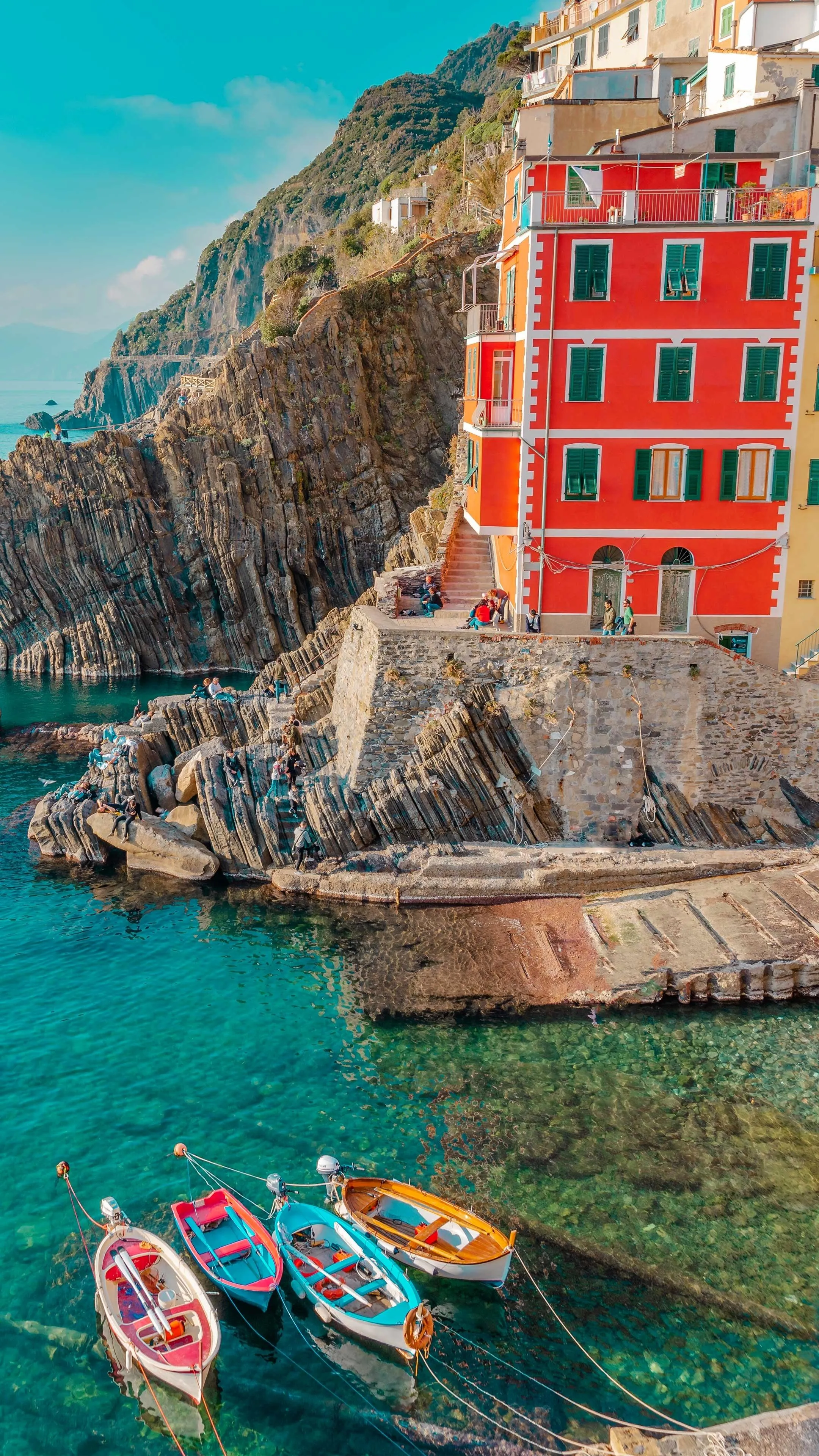 Beautiful Coastal Village with Colorful Houses and Boats