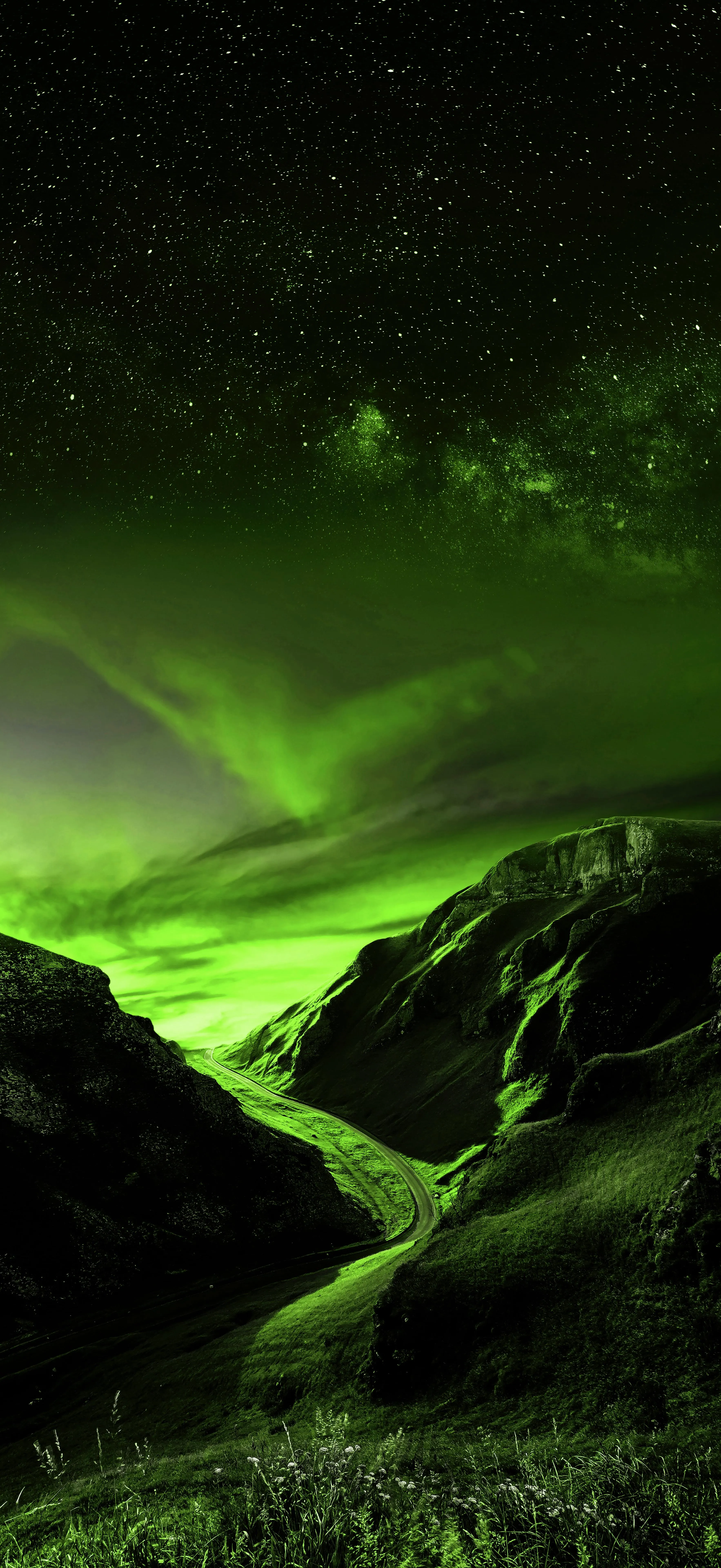 Beautiful Green Aurora Borealis Lighting Up Night Sky Scene
