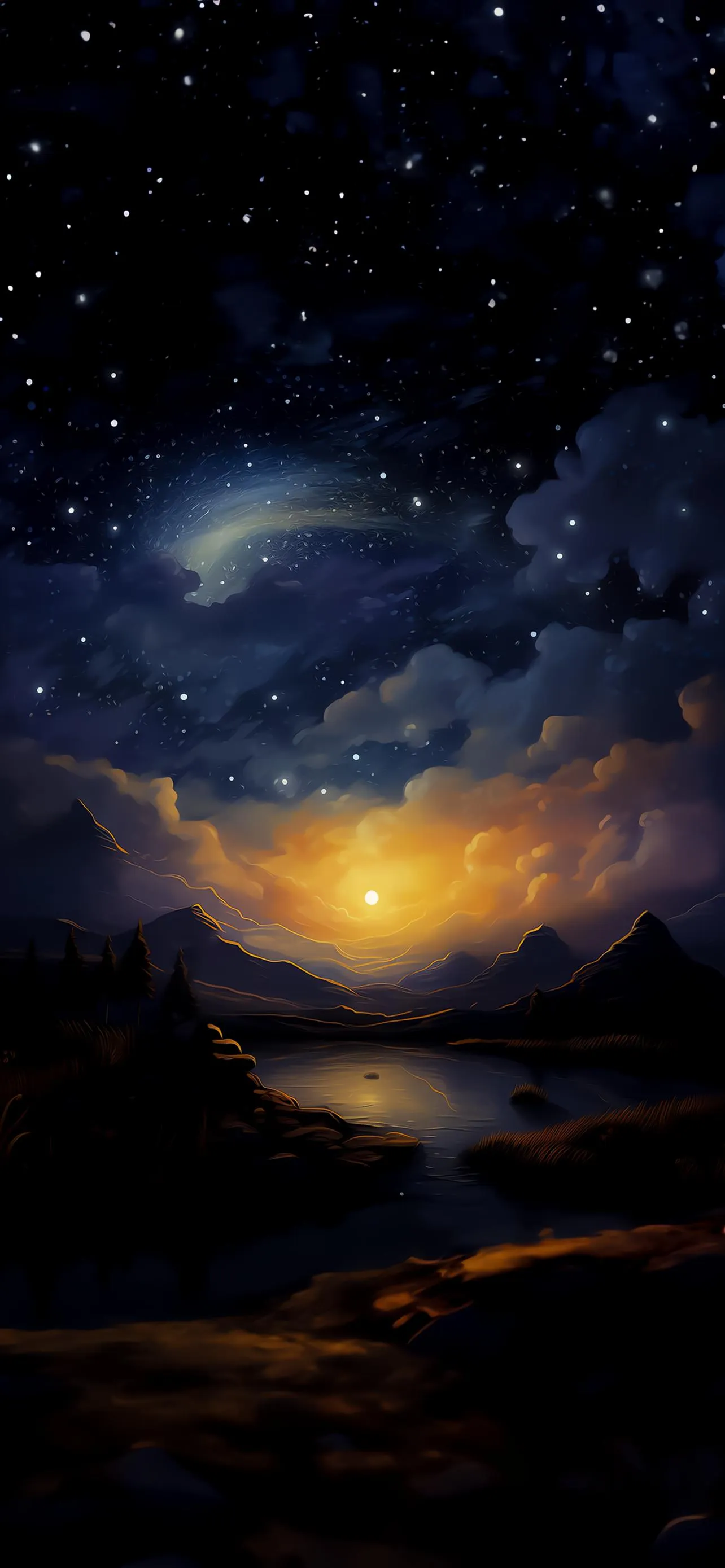Beautiful Night Sky Galaxy Clouds Dreamy Stars Wallpaper