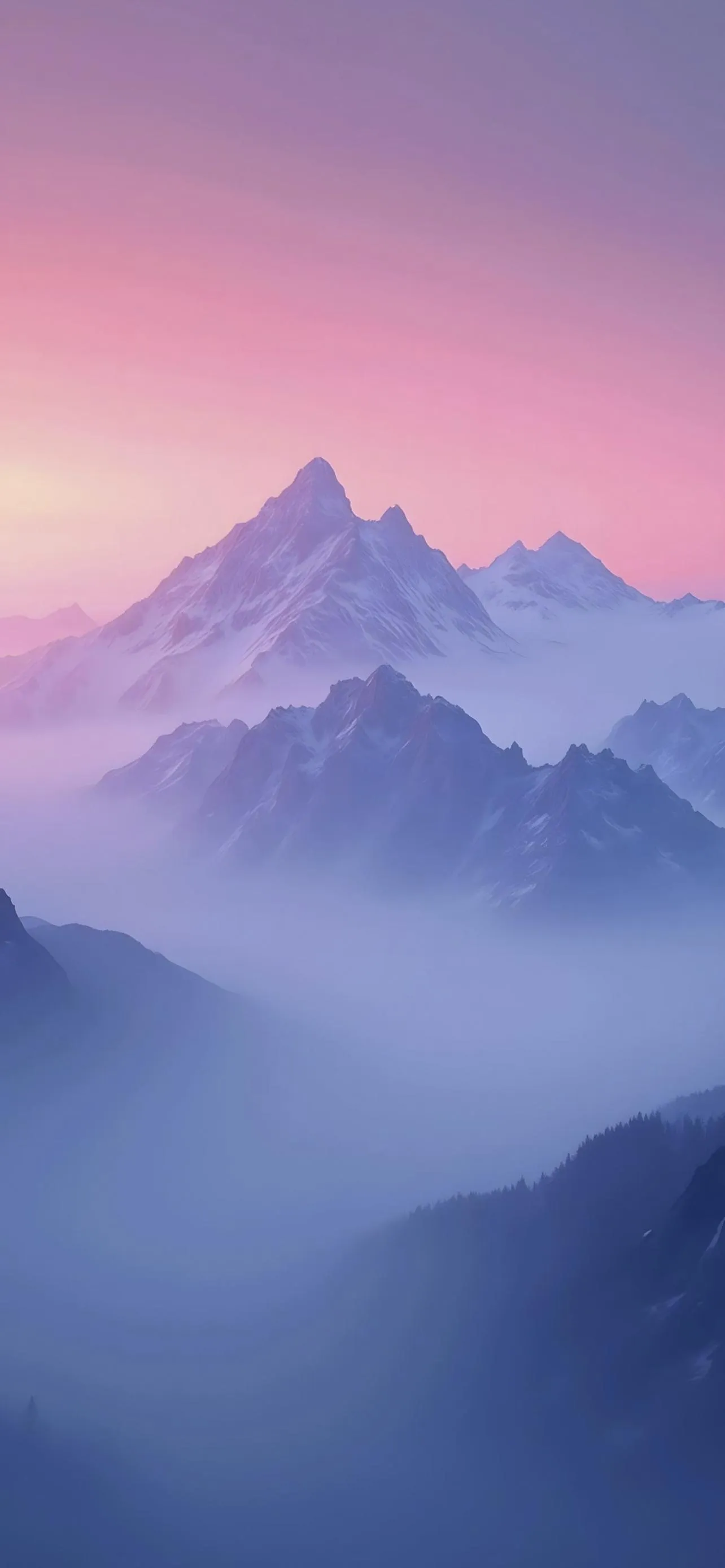 Beautiful Soft Purple Mountain Sunset Landscape Wallpaper