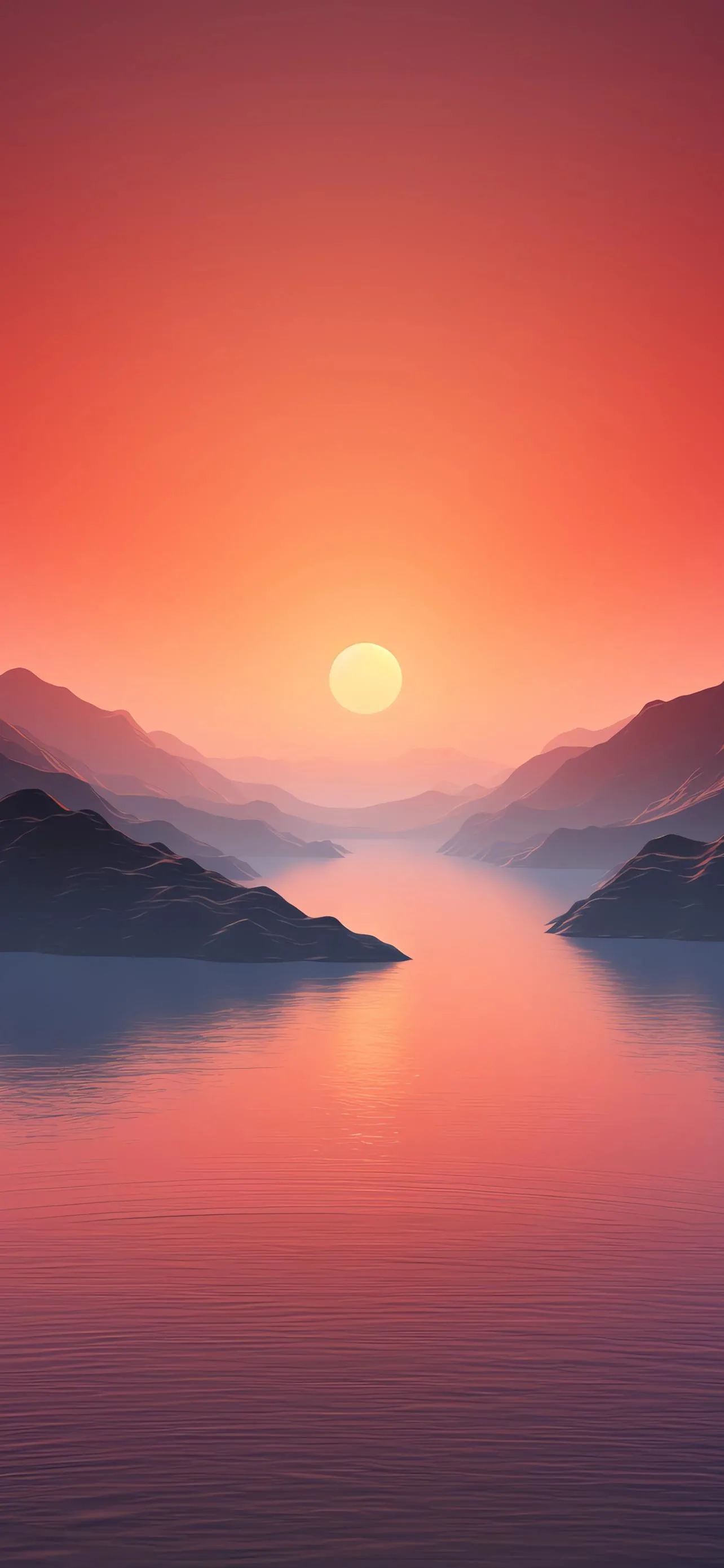 Beautiful Sunset Over Calm Lake with Misty Glow Wallpaper